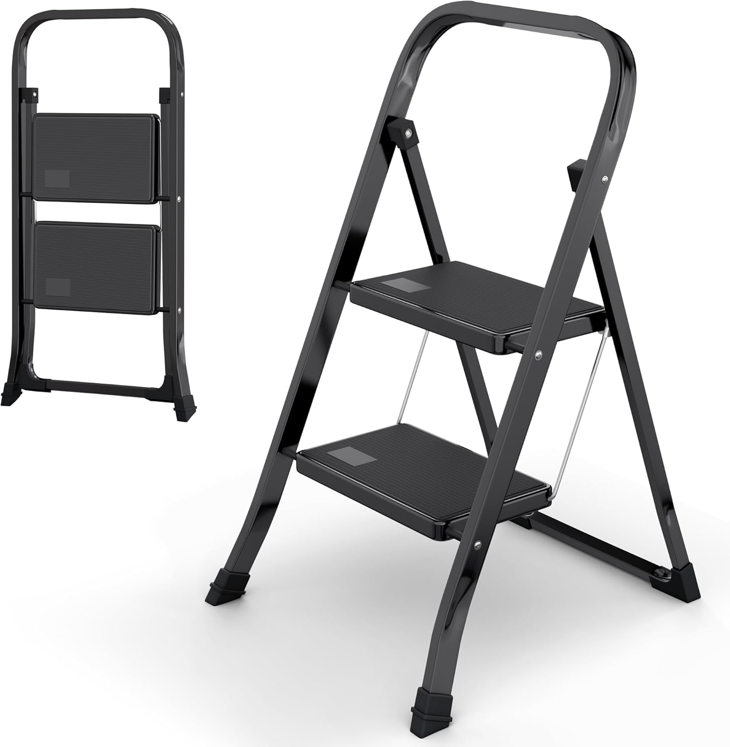 Lifetime Appliance Parts 2-Step Ladder with Wide Anti-Slip Platform & Thick Rubber feet - Foldable & Portable - 330 lbs Capacity - BLACK