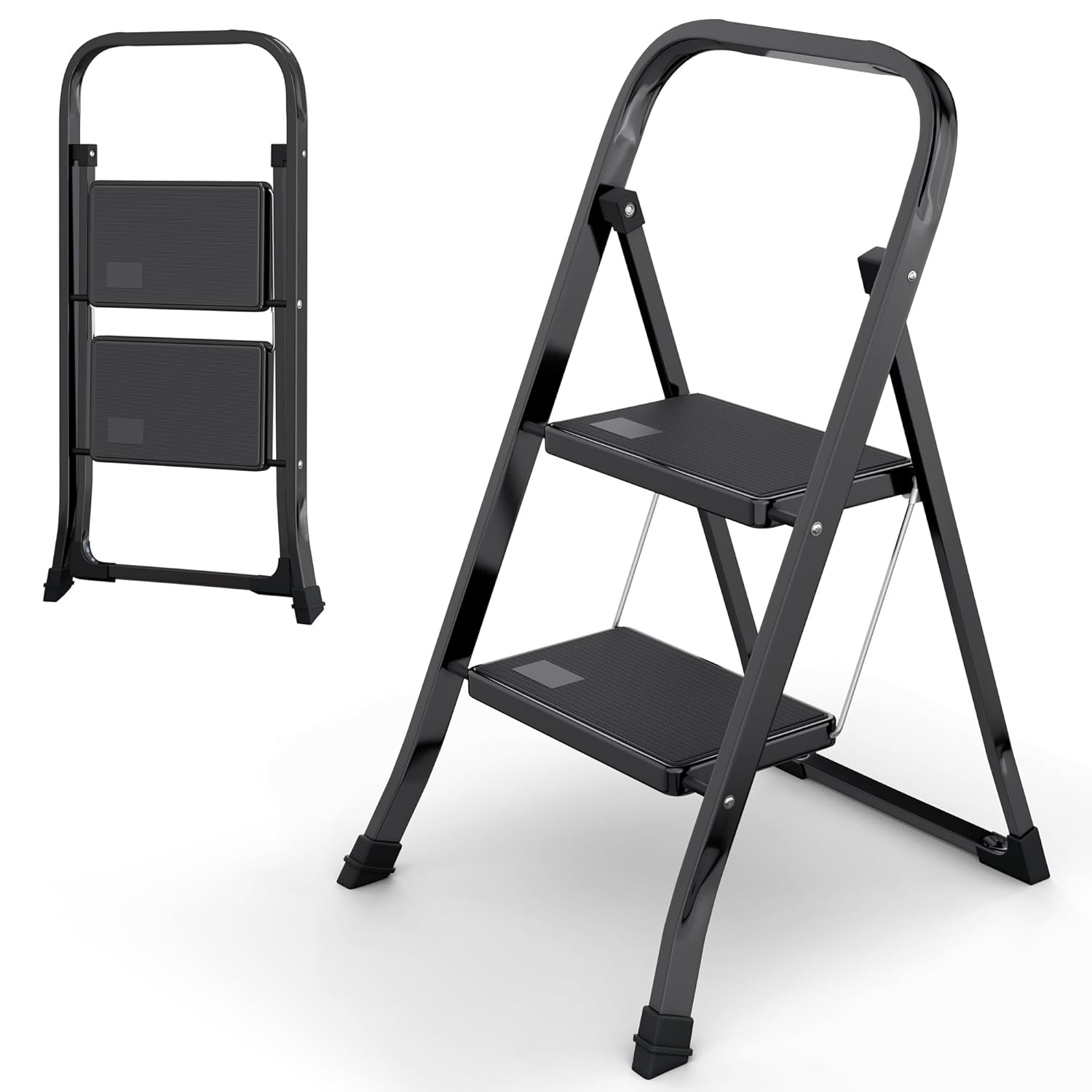 Lifetime Appliance Parts 2-Step Ladder with Wide Anti-Slip Platform & Thick Rubber feet - Foldable & Portable - 330 lbs Capacity - BLACK