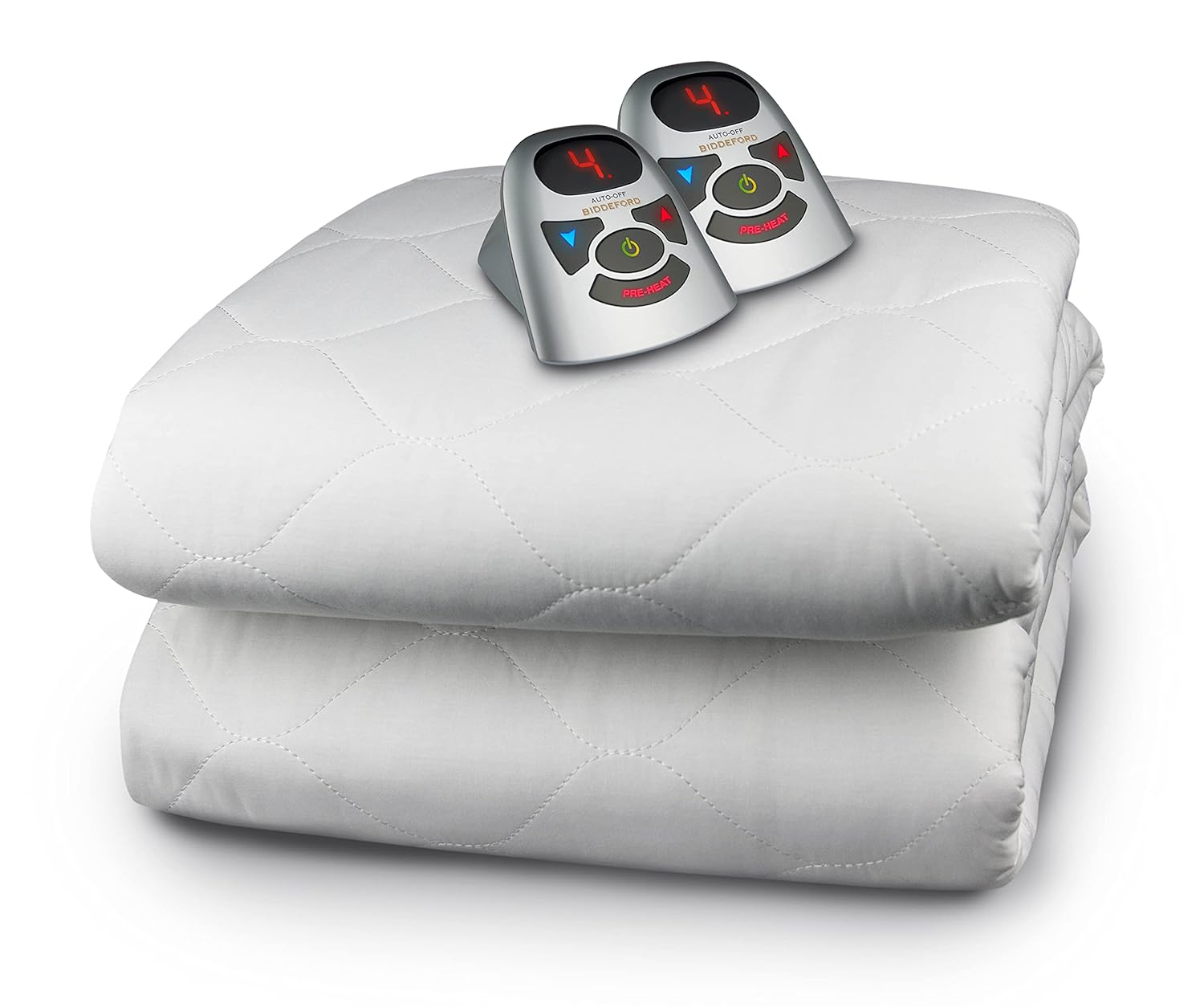 Queen White Quilted Heated Mattress Pad with Digital Controller