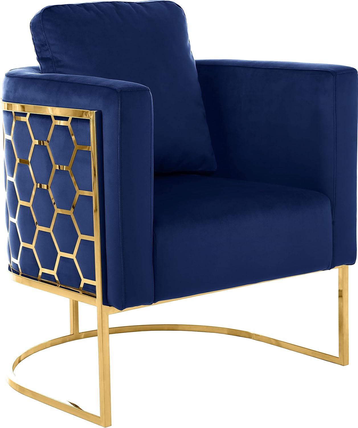 Meridian Furniture Casa Navy Velvet Chair with Gold Iron Metal Base