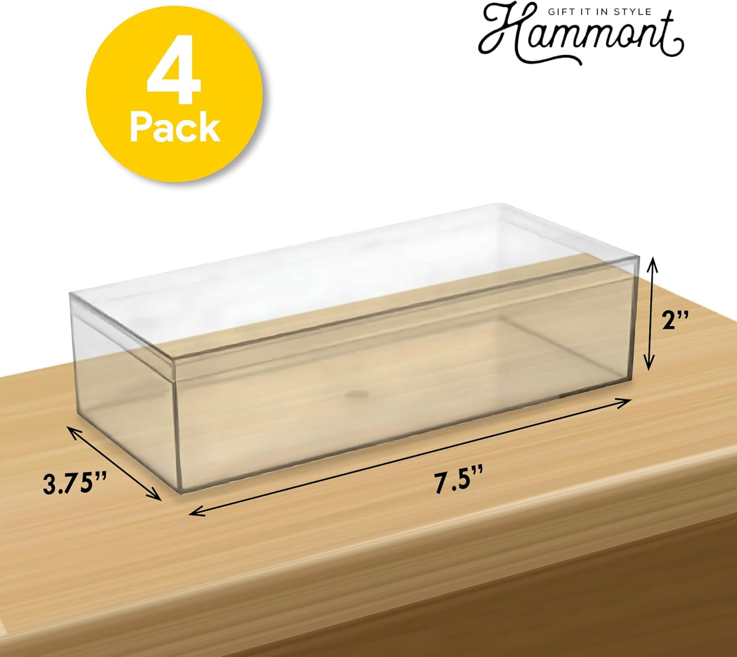 Hammont Rectangle Acrylic Box - Shelf Organizer Bins - Clear Storage Containers - Candy Party Favors | Bathroom Storage | Makeup Cosmetic Organization | 7.5"x3.75"x2" (4 Pack)