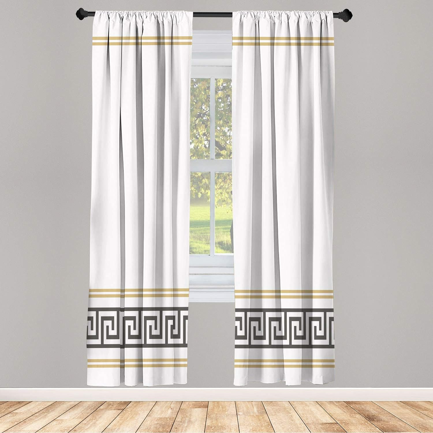 Ambesonne Curtains, Pair of 28"x63", Dark Grey White and Ecru
