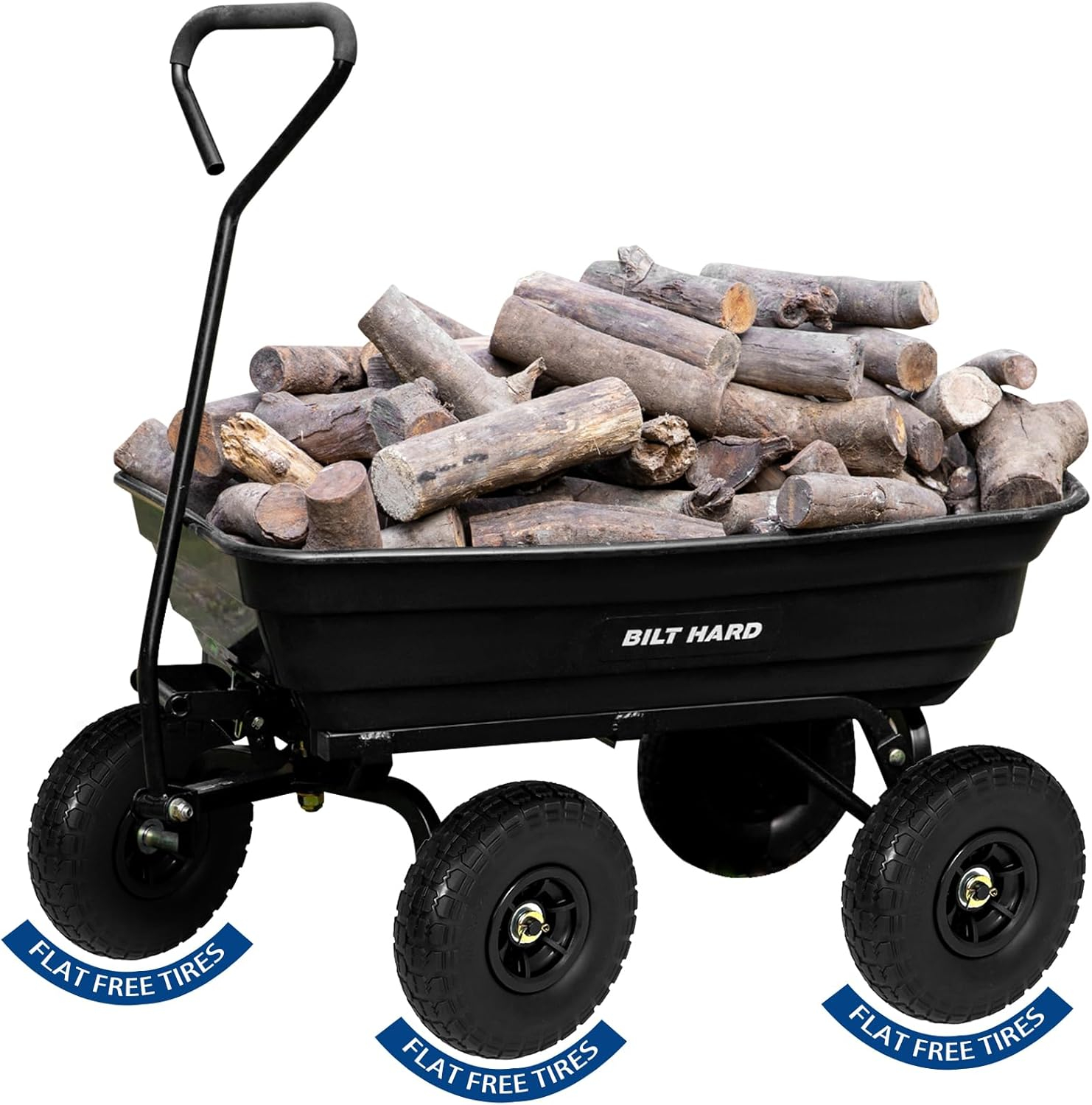 Black Heavy-Duty Poly Garden Dump Cart with No-Flat Tires