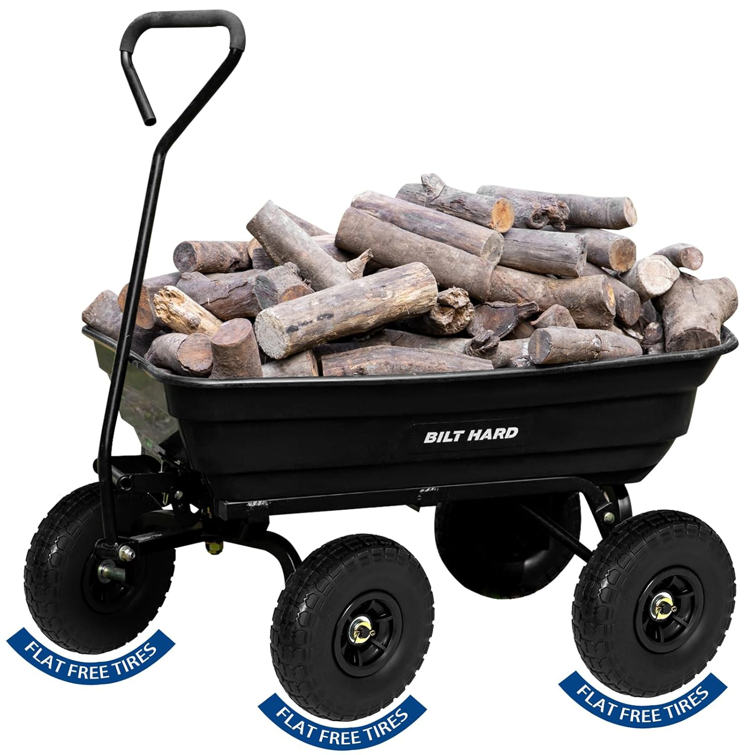 Black Heavy-Duty Poly Garden Dump Cart with No-Flat Tires