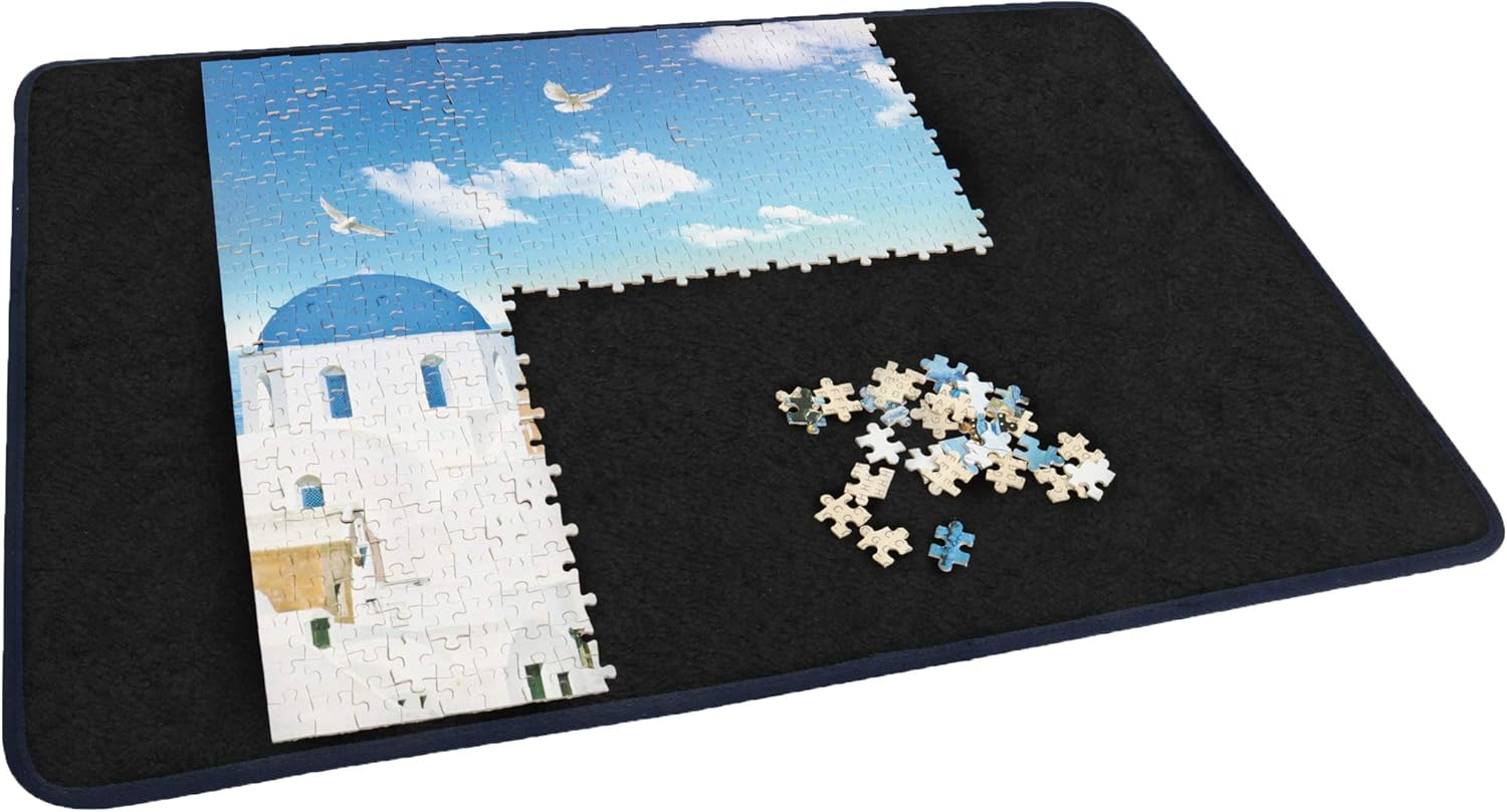 Becko US Jigsaw Puzzle Board Portable Puzzle Mat for Puzzles Storage Saver, Non-Slip Surface, Sturdy and Movable, Up to 1000 Pieces (Blue/Black)