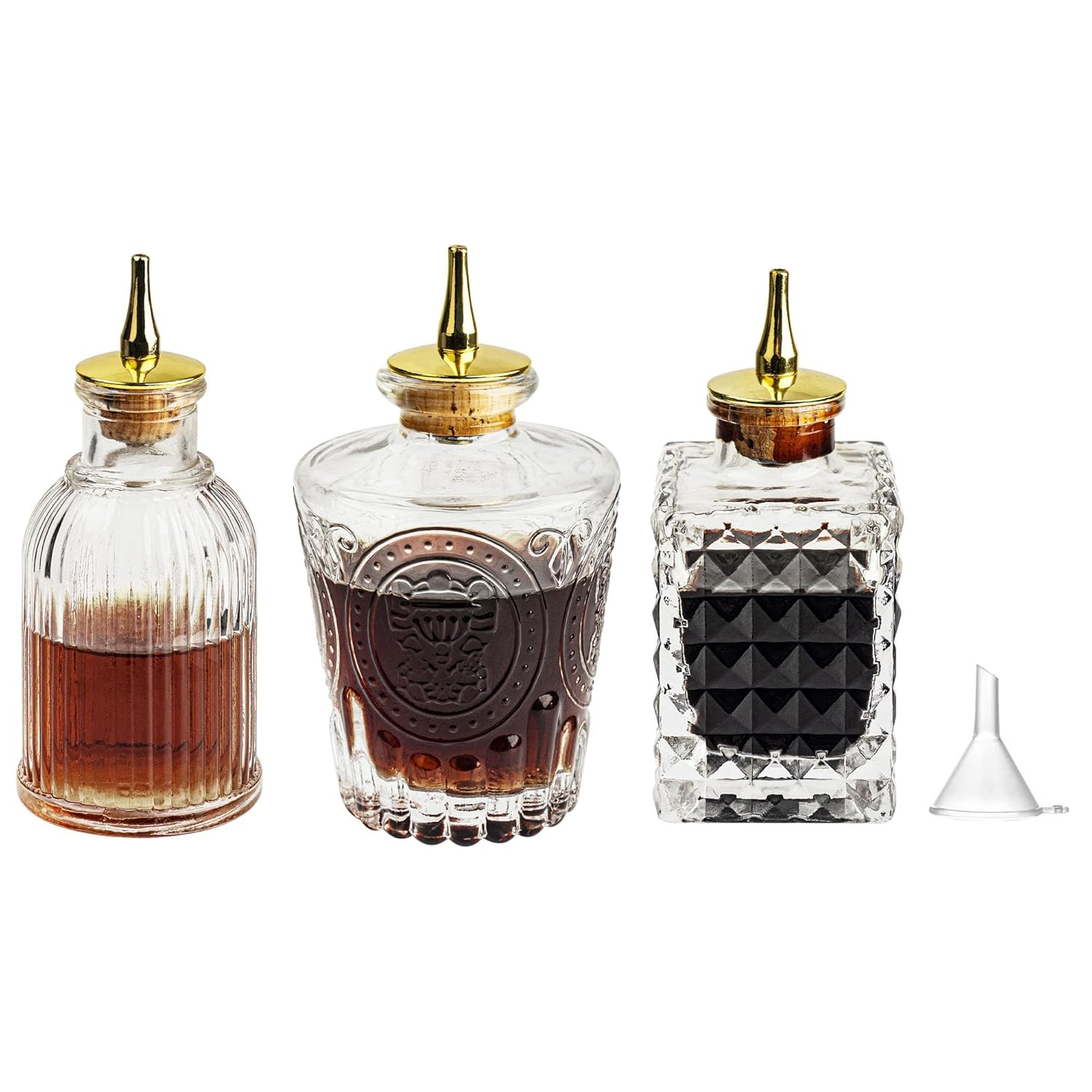 LINALL Bitters Bottle Set - Glass Vintage Bottle, Decorative Bottles with Dash Top, Dasher Bottles for Making Cocktail Great For Bartender Home Bar (3 pack)
