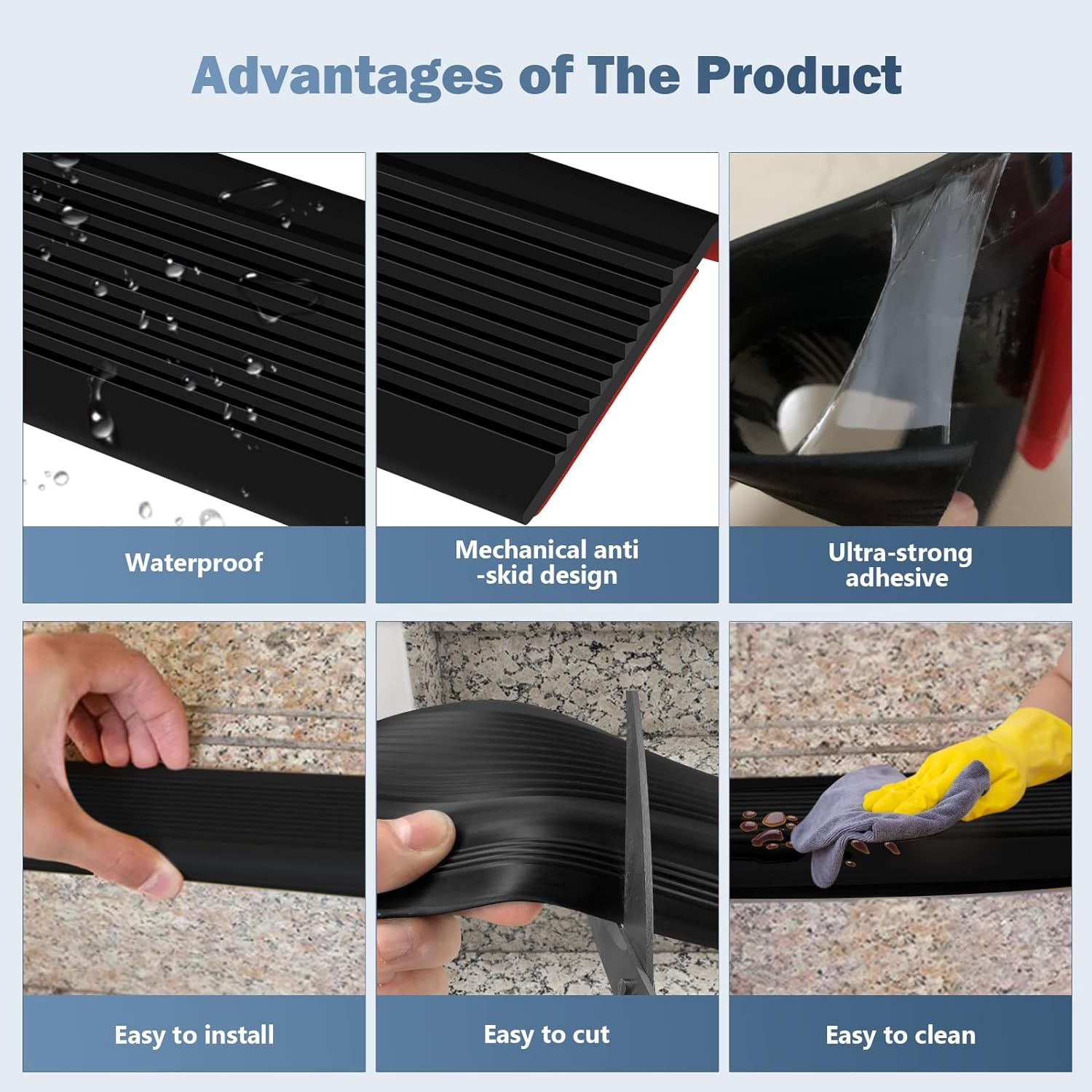 Vinyl Stair Nosing Stair Edge Protector Step Edge Trim Rubber Stair Edging Stair Nose Easy to Install for Outdoor & Indoor (4Ft, Black)