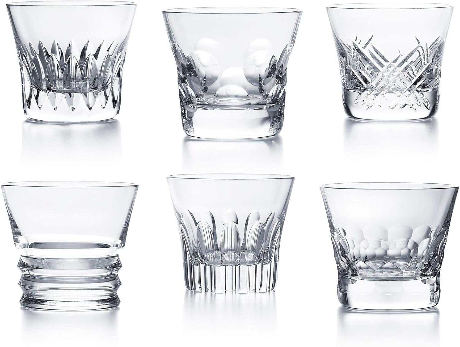 Elegant Clear Crystal Assorted Pattern Tumblers Set of Six