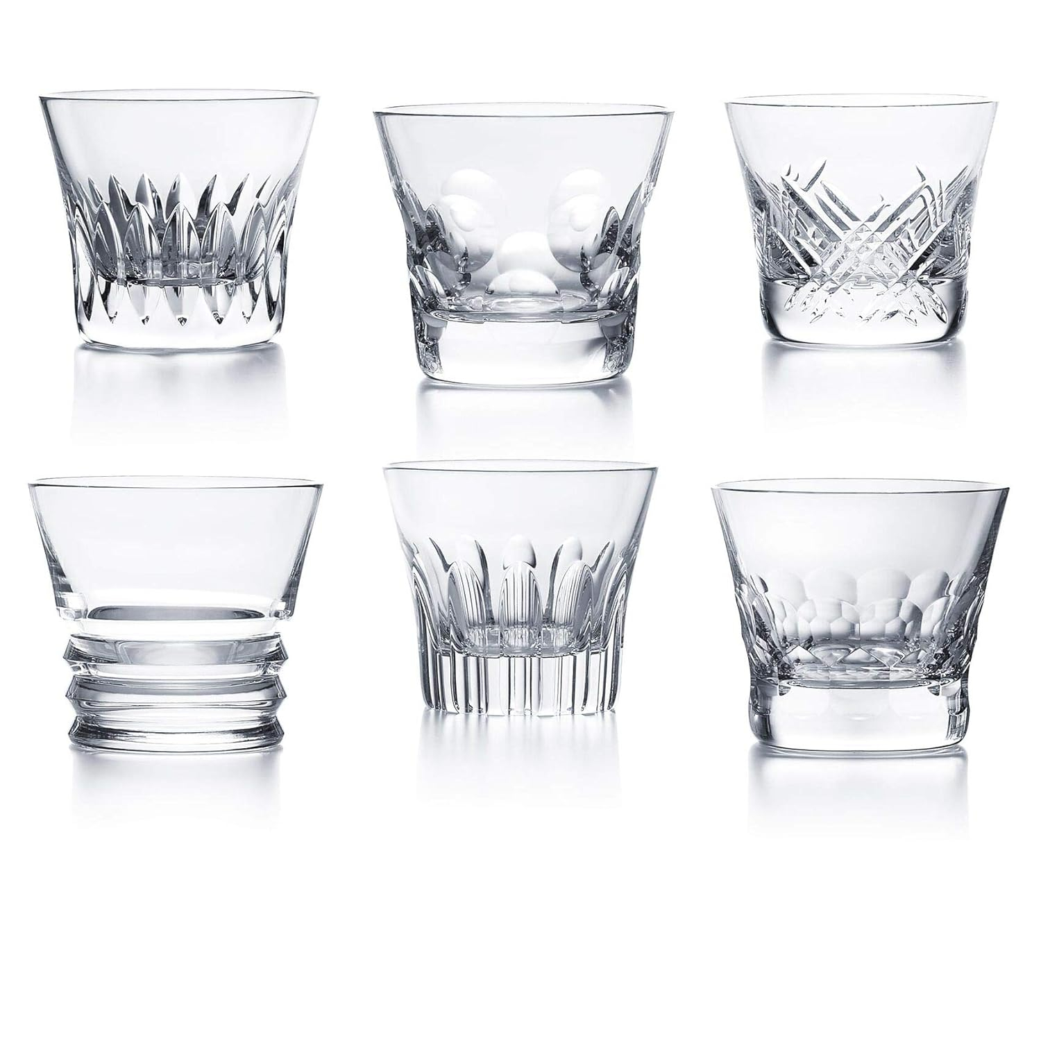 Elegant Clear Crystal Assorted Pattern Tumblers Set of Six