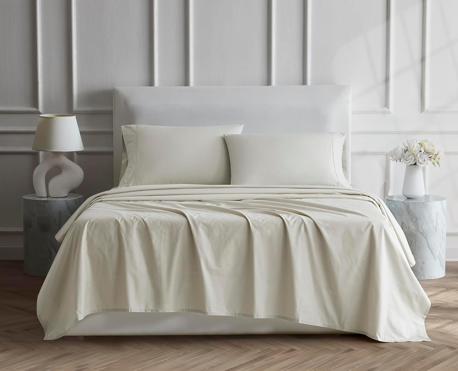 Linen Closet Luxury Cotton 400 Thread Count Ultimate Cotton Percale 4-Piece Sheet Set, Queen, Tan