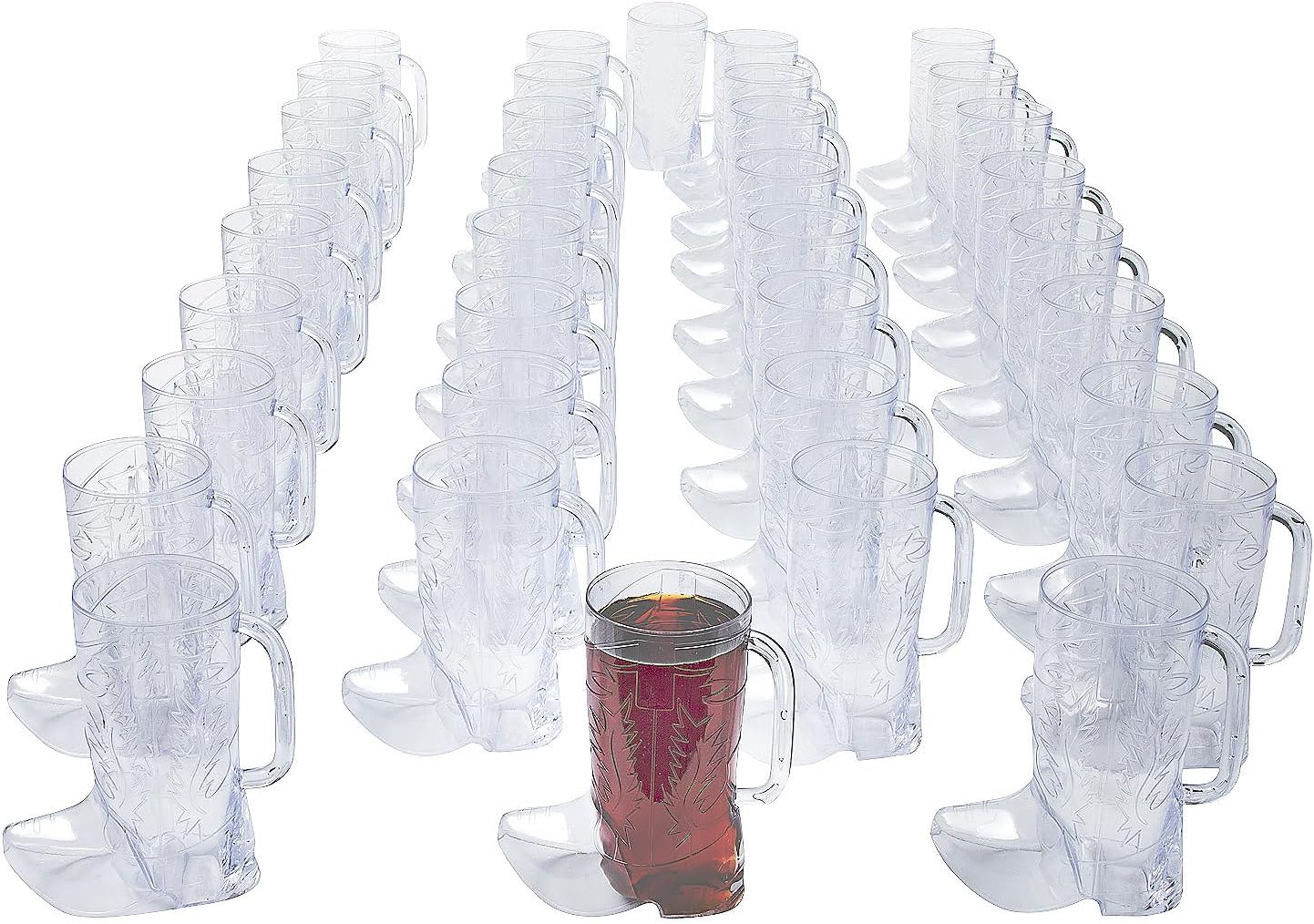 Fun Express Clear Cowboy Boot-Shaped Plastic Mugs Set of 36 - Western-Themed Parties BBQs Receptions Special Occasions - Durable Reusable Drinks & Celebrations - 17 oz Capacity 6 1/2" Tall - 36 Piece