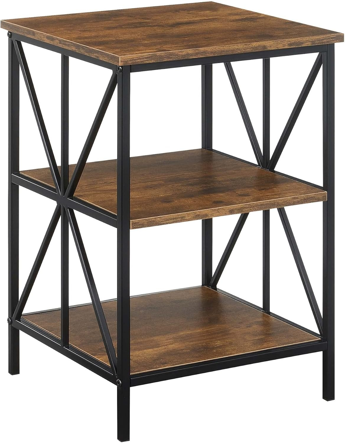 Convenience Concepts Tucson Starburst End Table with Shelves, Barnwood/Black