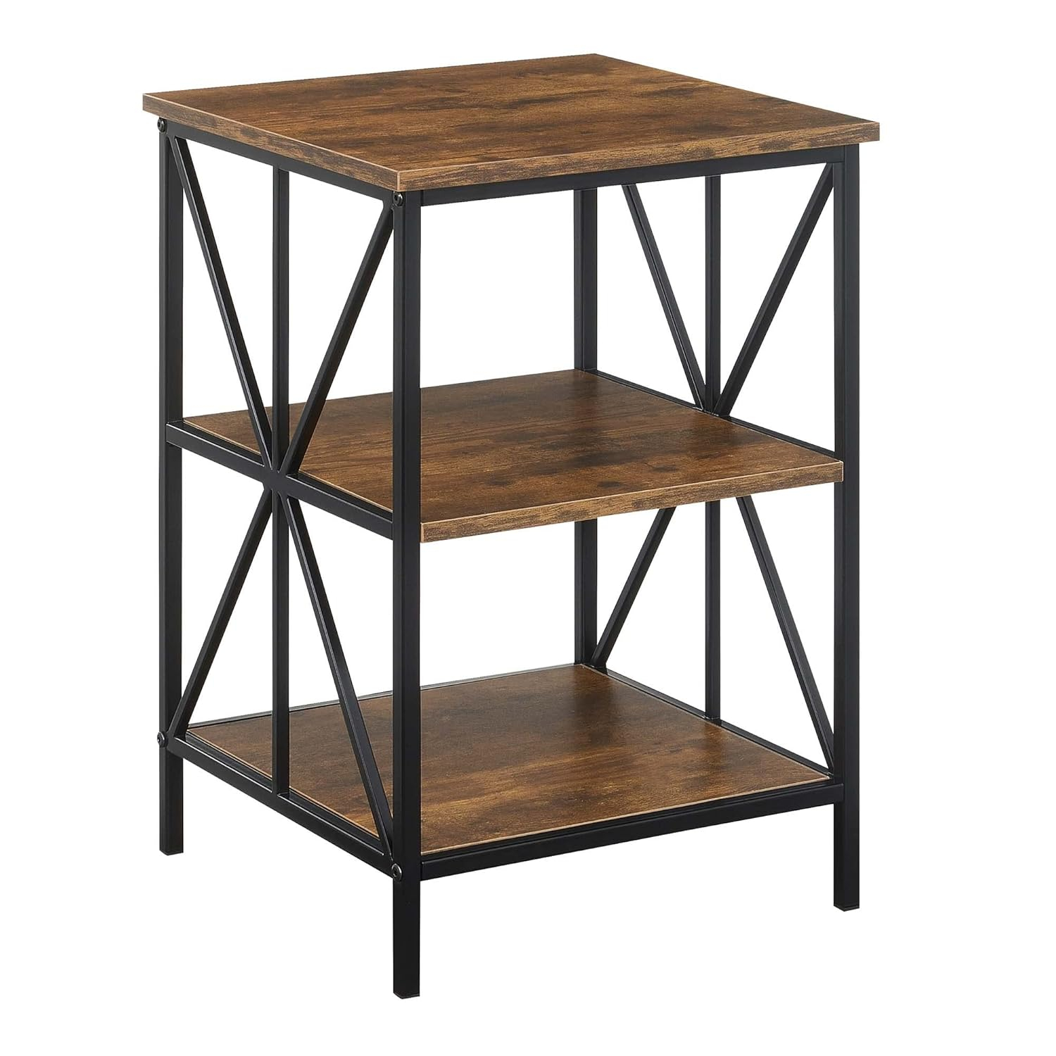 Convenience Concepts Tucson Starburst End Table with Shelves, Barnwood/Black
