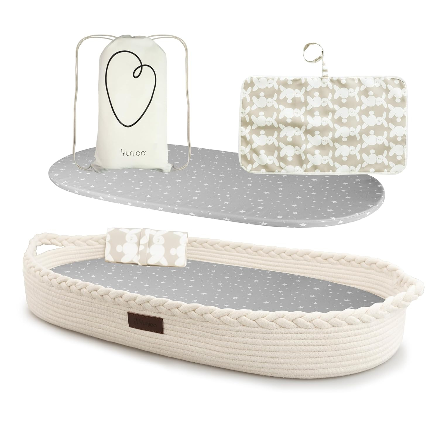 Baby Changing Basket, Portable Diaper Changing Pad, Moses Basket for Newborns, Changing Table Topper for Baby Nursery, Waterproof Travel Pad Cover, White