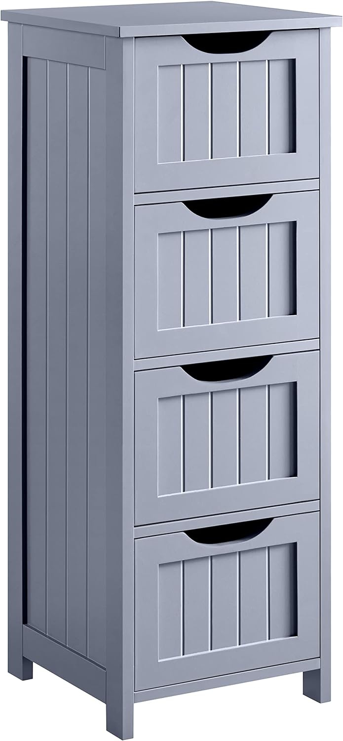Yaheetech  Bathroom Floor Cabinet Slim Bath Cabinet with 4 Drawers Grey