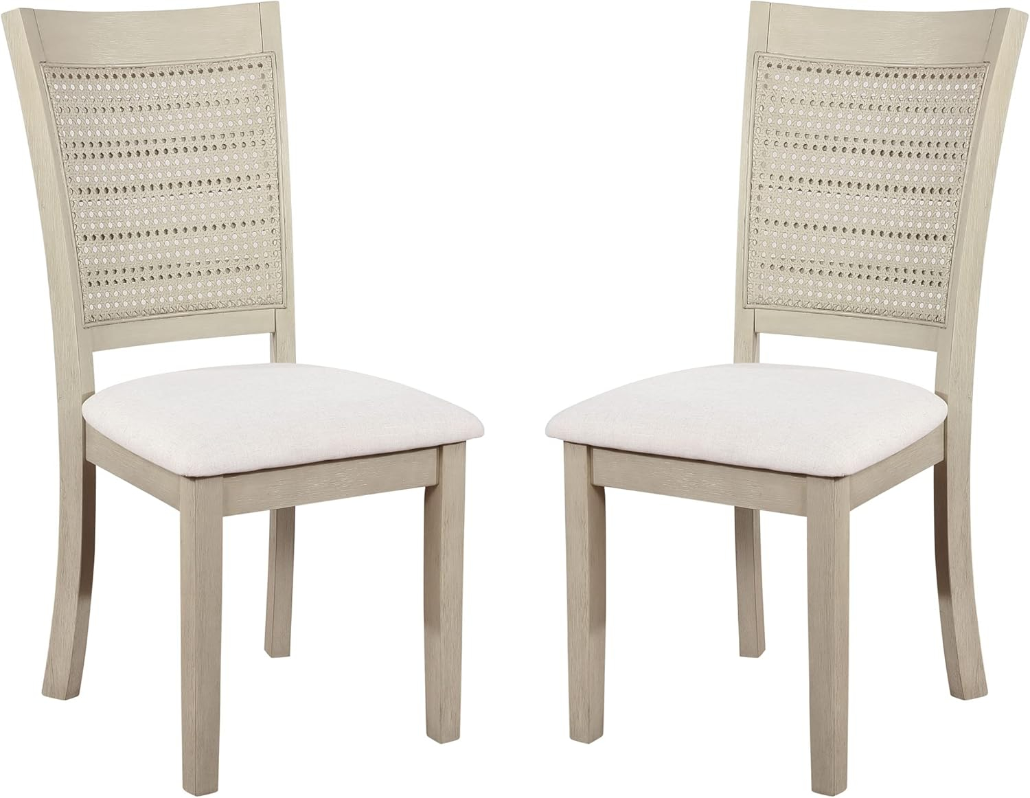 Walden Cane Back Dining Chair with  White Base and Linen  White Fabric Seat