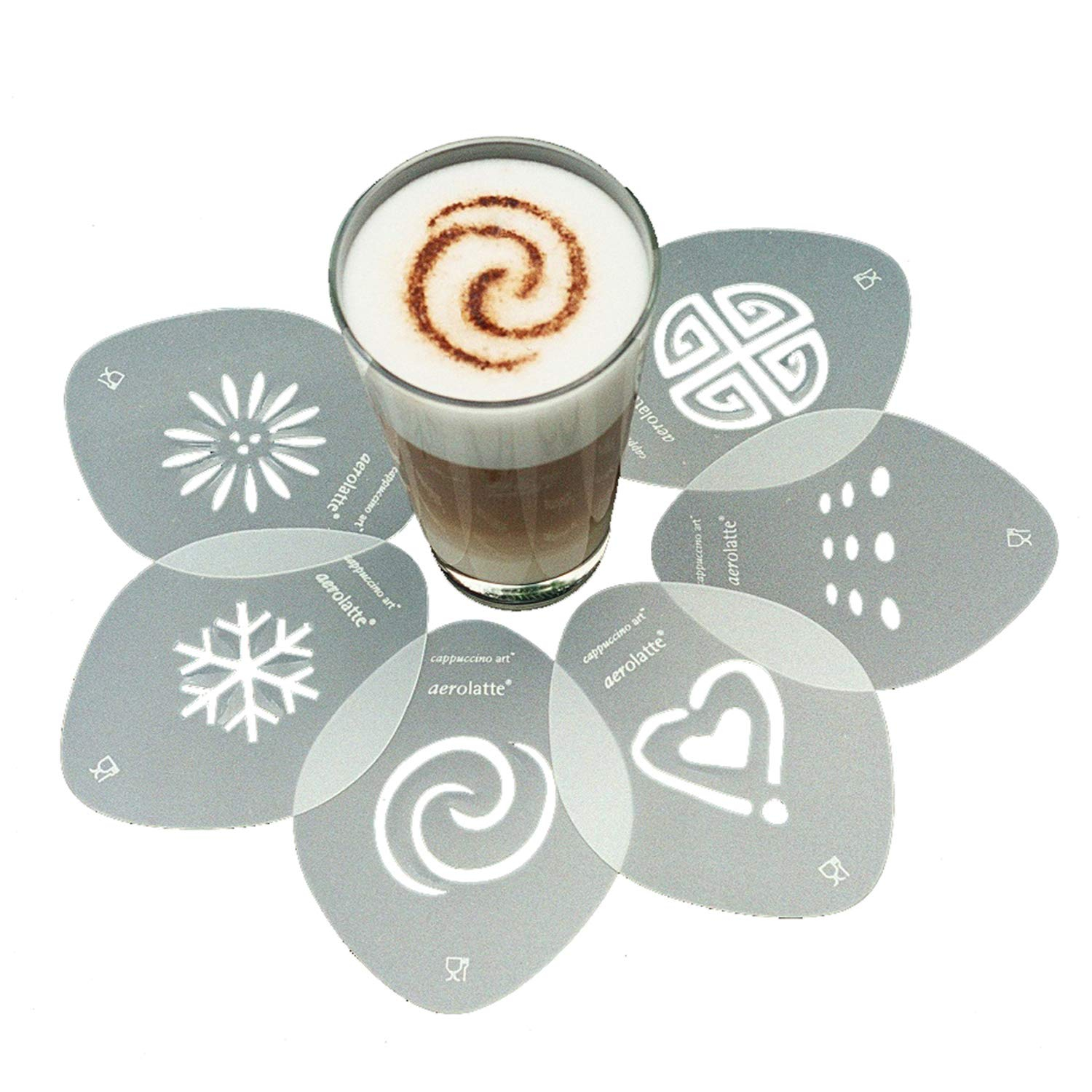 Aerolatte Cappuccino Stencil Set, For Latte Coffee Art, Set of 6 Stencils