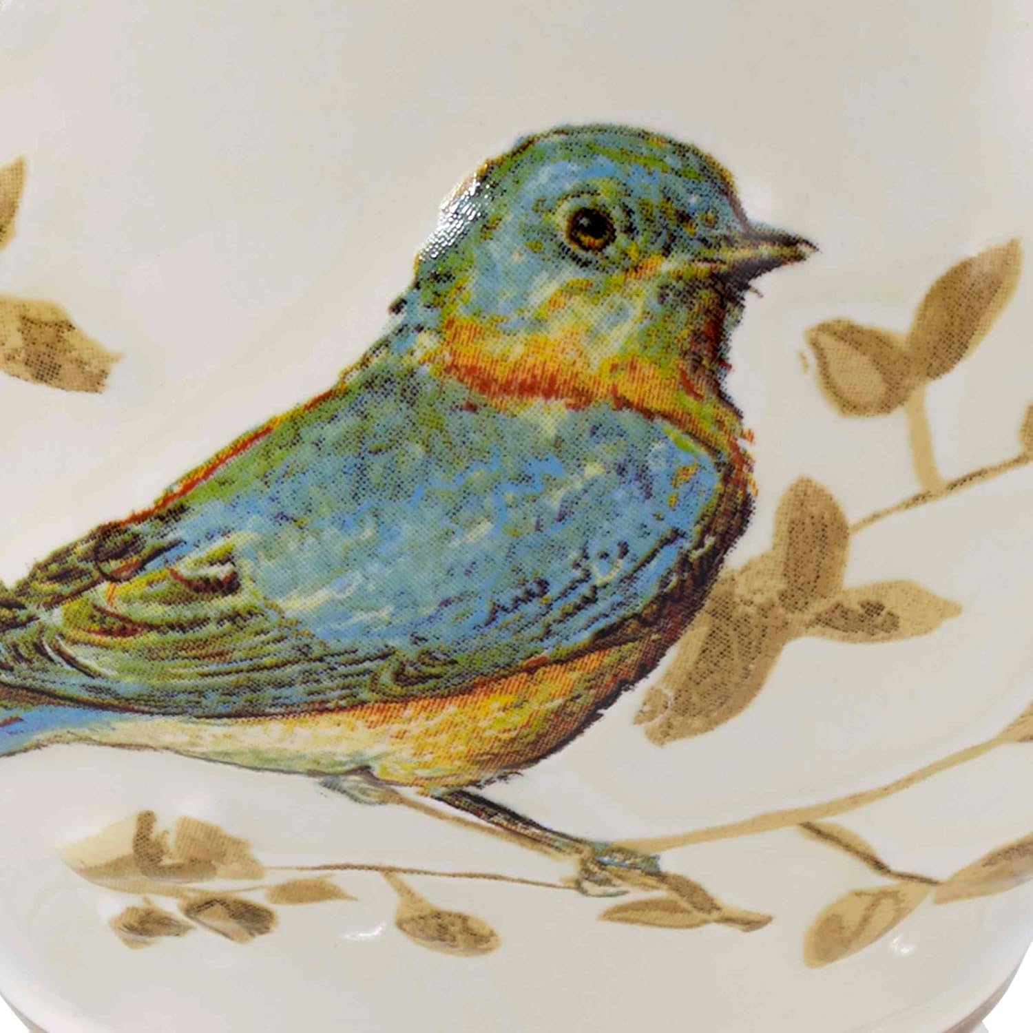 Ivory Ceramic Covered Jar with Gilded Birds and Gold Accents