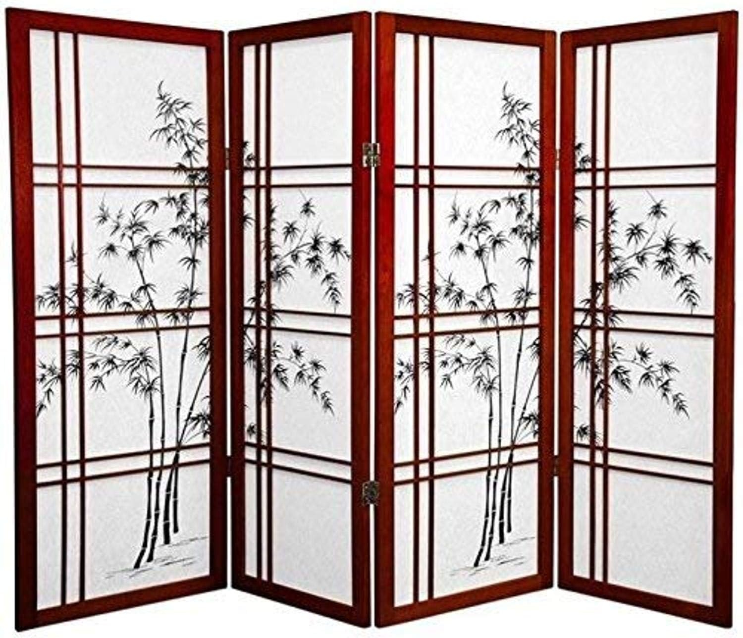 Oriental Furniture 4 ft. Tall Bamboo Tree Shoji Screen - Rosewood - 4 Panel