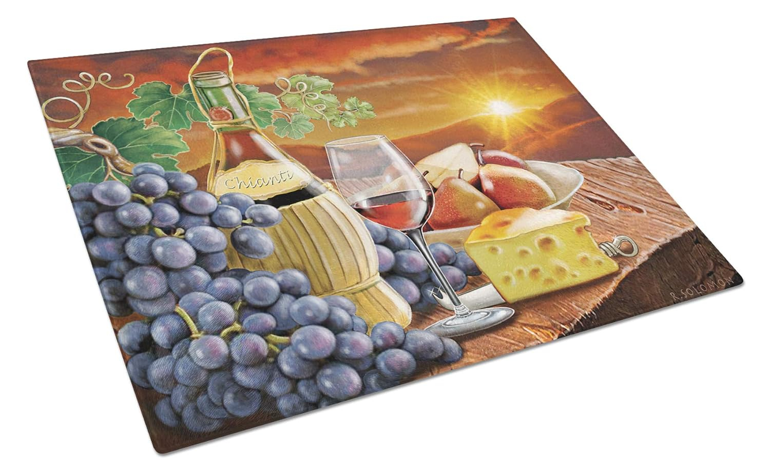 Carolines Treasures PRS4029LCB Chianti, Pears, Wine and Cheese Glass Cutting Board Large, 12H x 16W, multicolor