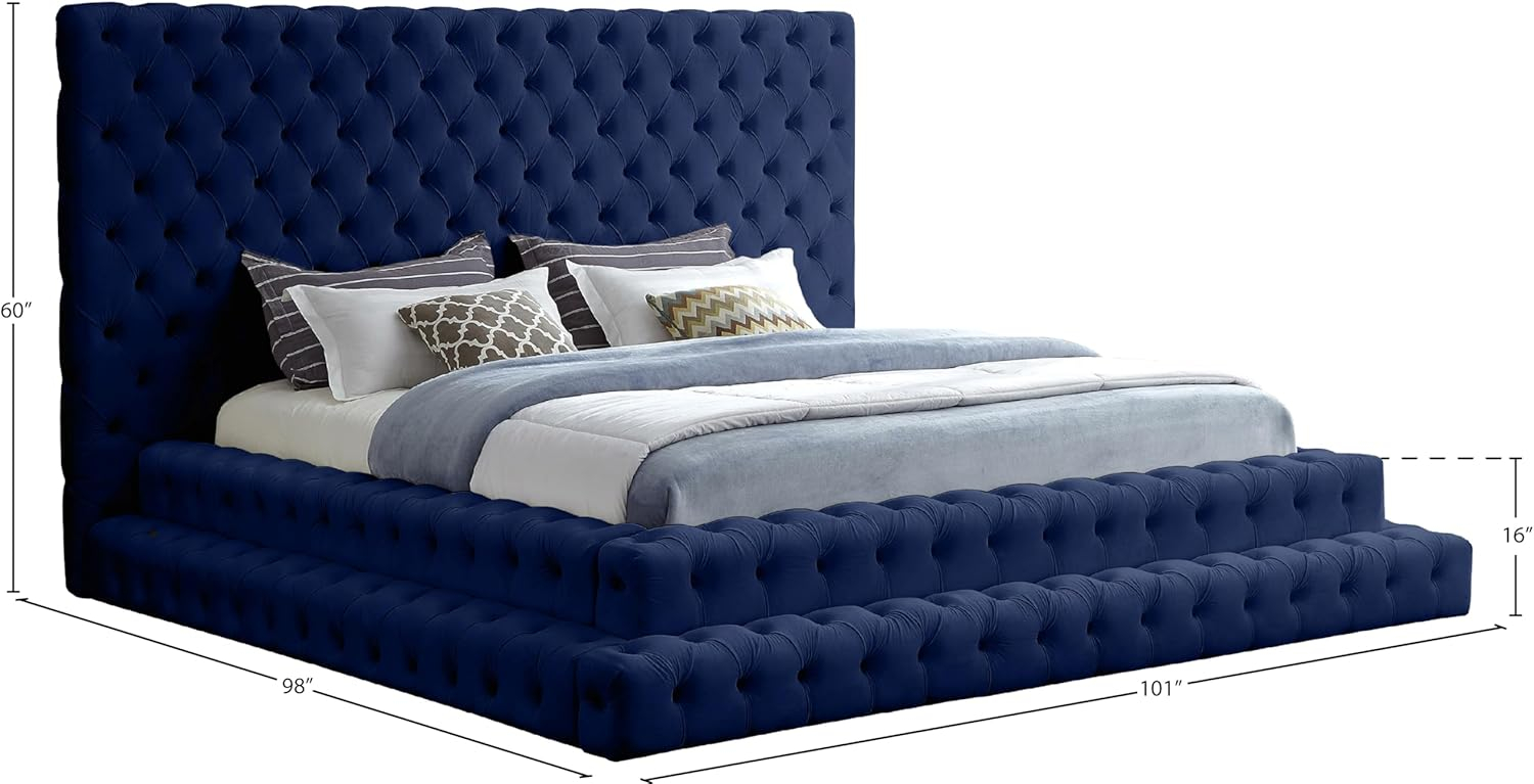Meridian Furniture Revel Navy Velvet King Bed