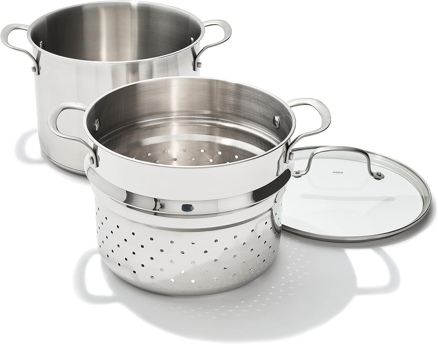 Polished Stainless Steel 8.4QT Multi-Pot with Steamer Insert and Glass Lid