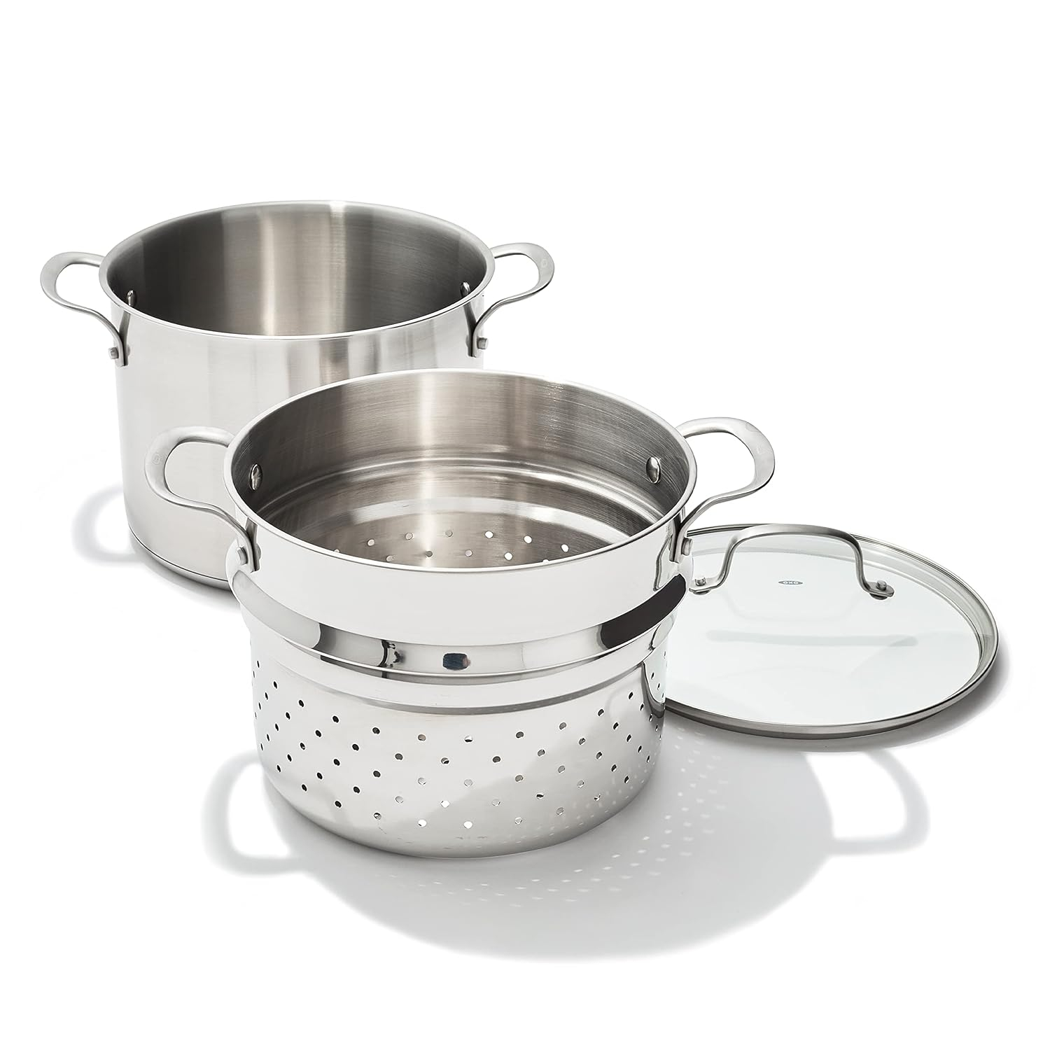 Polished Stainless Steel 8.4QT Multi-Pot with Steamer Insert and Glass Lid