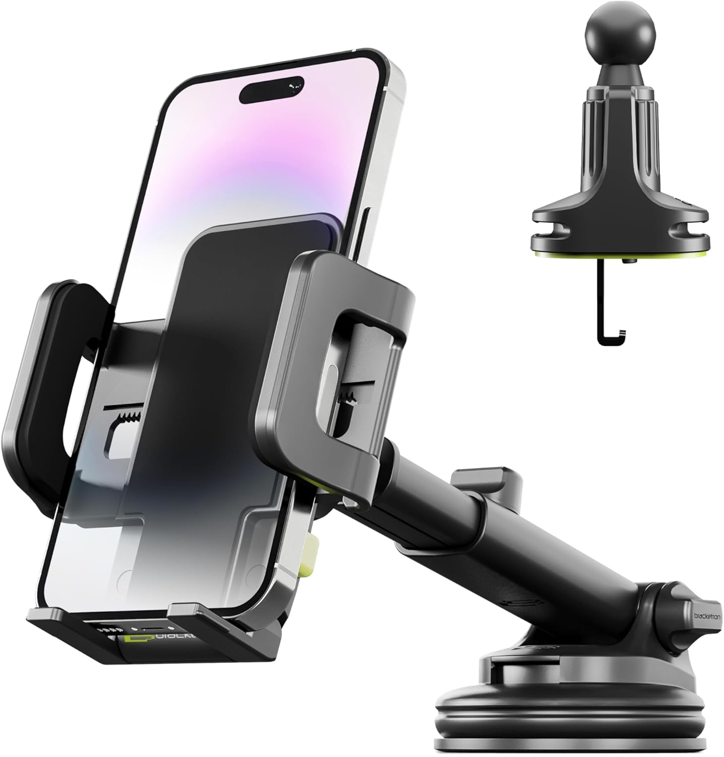 Bracketron TripGripXT Dashboard, Windshield & Vent Extendable Cell Phone and GPS Mount for Car Suction Cup Phone Holder for Home and Office