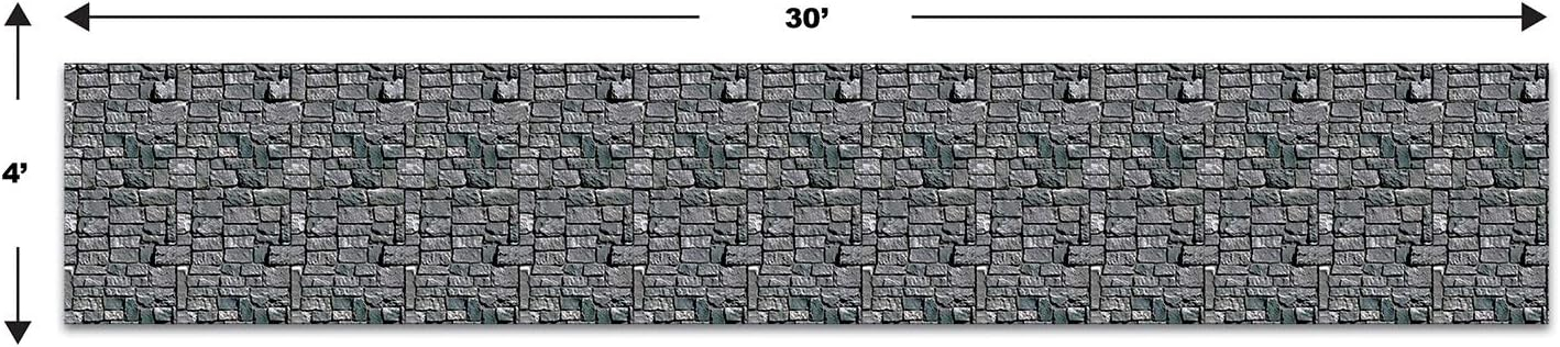 Beistle Brick Stone Wall Backdrops, 4’ x 30’, 2 Pack – Medieval Party Decorations, Medieval Decor Background, Photo Backdrop, Easy to Adhere Wall Covering, Stone Backdrop, Halloween Party Decorations