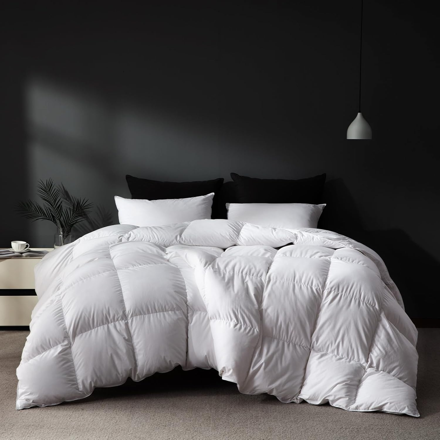 White Goose Feathers Down Fiber Comforter Queen Size, Premium All Season Duvet Insert, 750 Fill 1200TC Power Hotel Style Bedding Comforter, 42 Oz Lightweight and Medium Warmth (90x90,White)