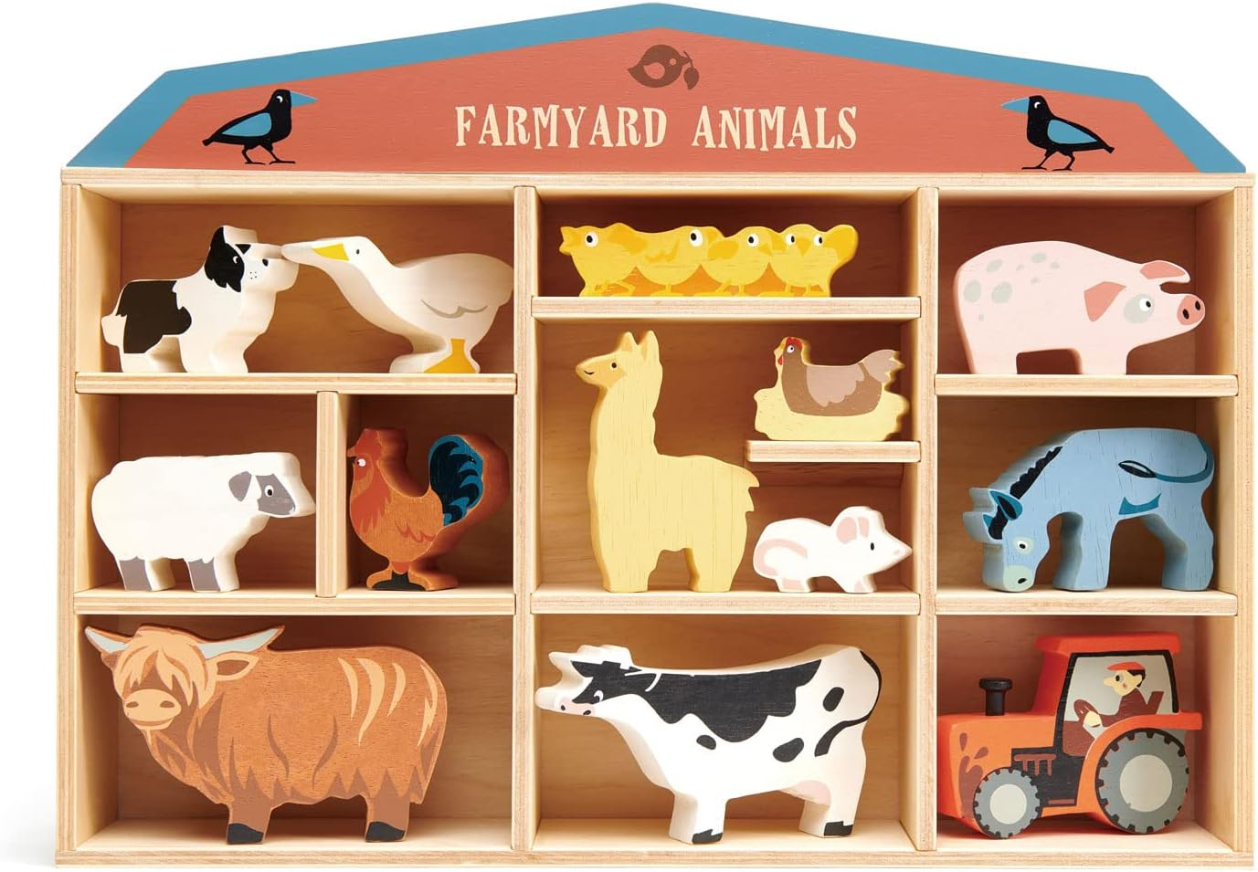 Tender Leaf Toys Farmyard Animals – 13 Wooden Country Farm Figurines with a Display Shelf - Classic Toy for Pretend Play – Develops Creative & Imaginative Skills – Learning Role Play – Ages 3+ Years