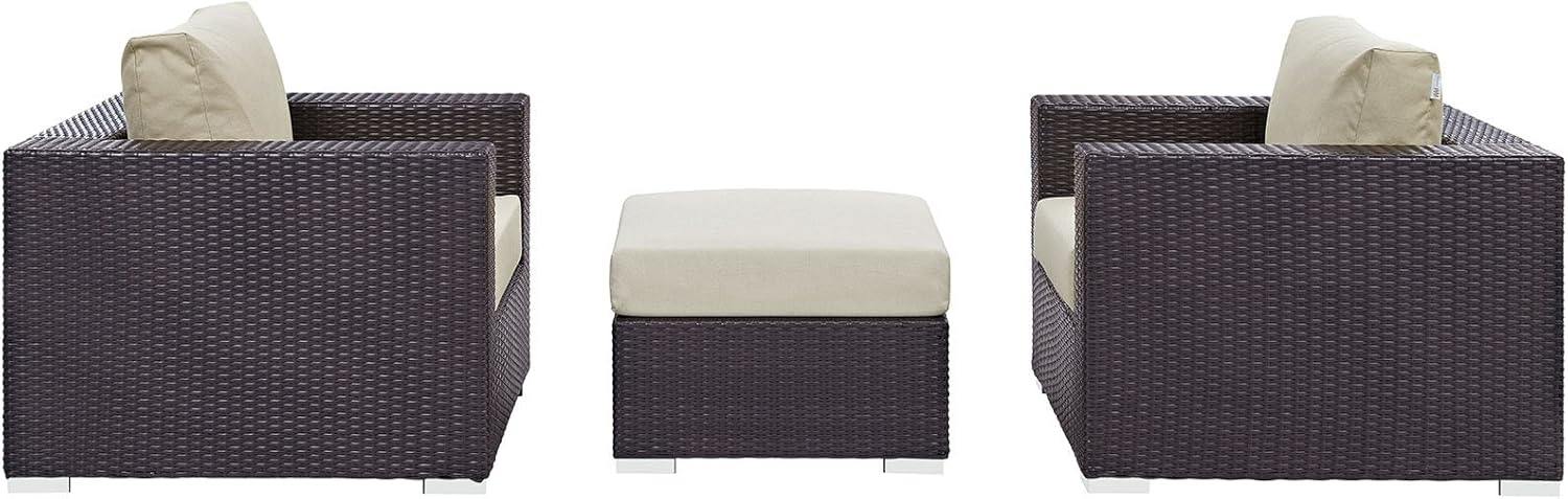 Espresso Beige Wicker Rattan 3-Piece Outdoor Sofa Set