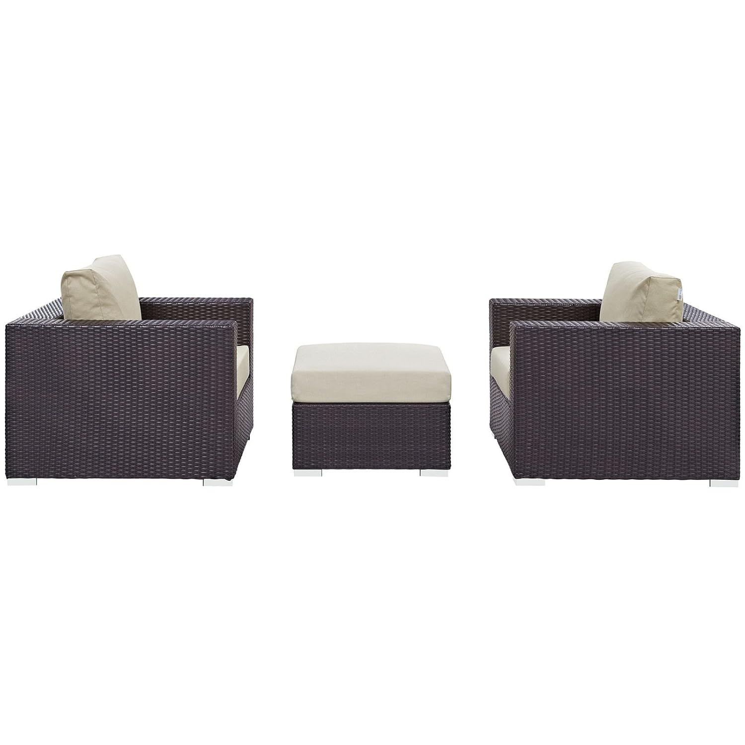 Espresso Beige Wicker Rattan 3-Piece Outdoor Sofa Set