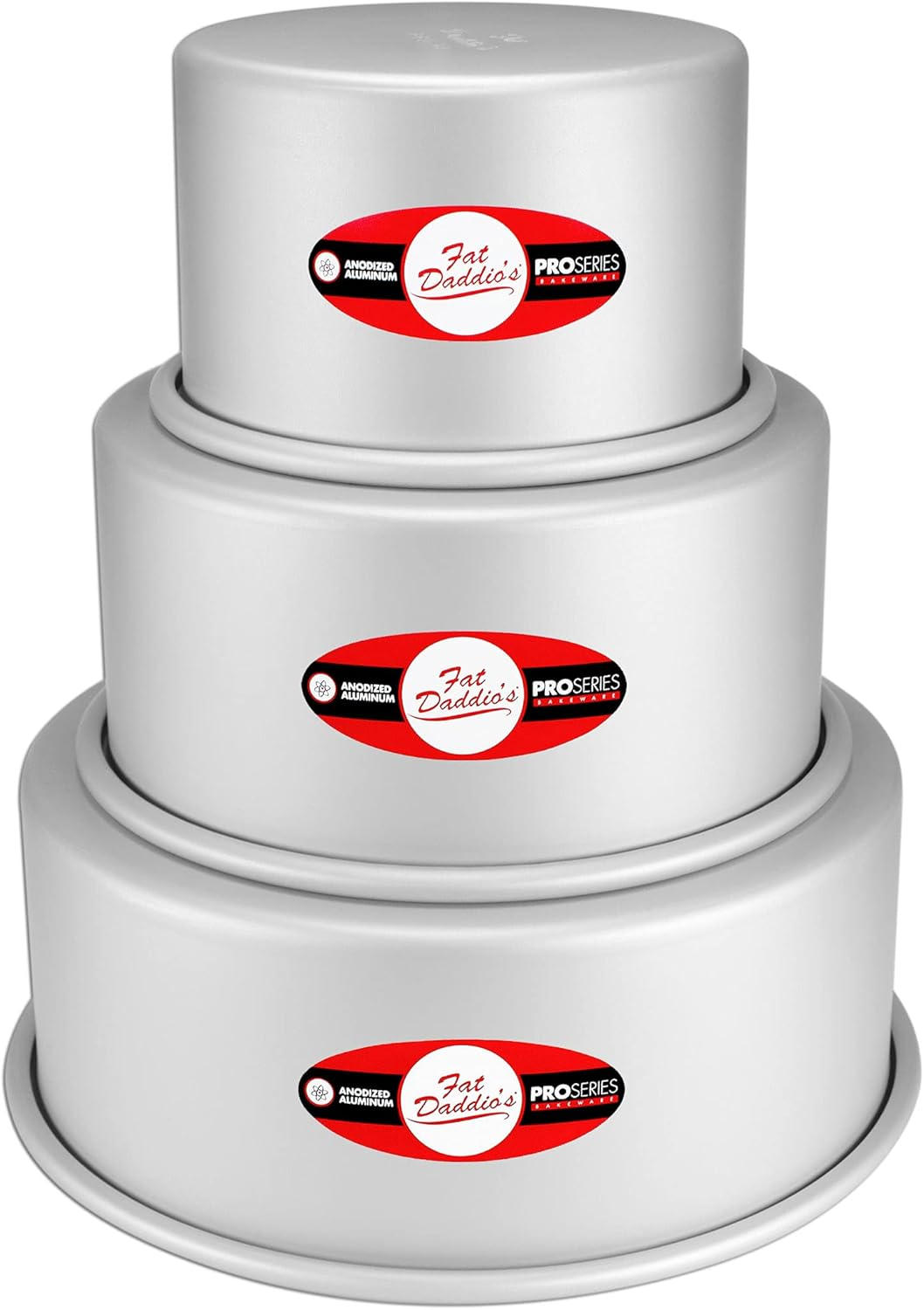 Fat Daddio's PRD-3PC4 Anodized Aluminum 3-Tiered Even Round Cake Pan Set, 4 inch Depth