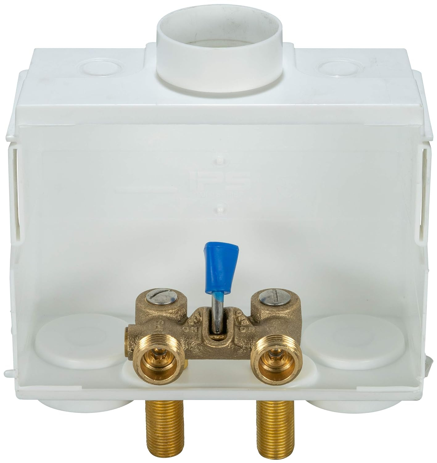 85630 DU-ALL Dual-Drain Washing Machine Outlet Box - Single-Lever Valve Installed, 1/2" Sweat Connection, White Plastic