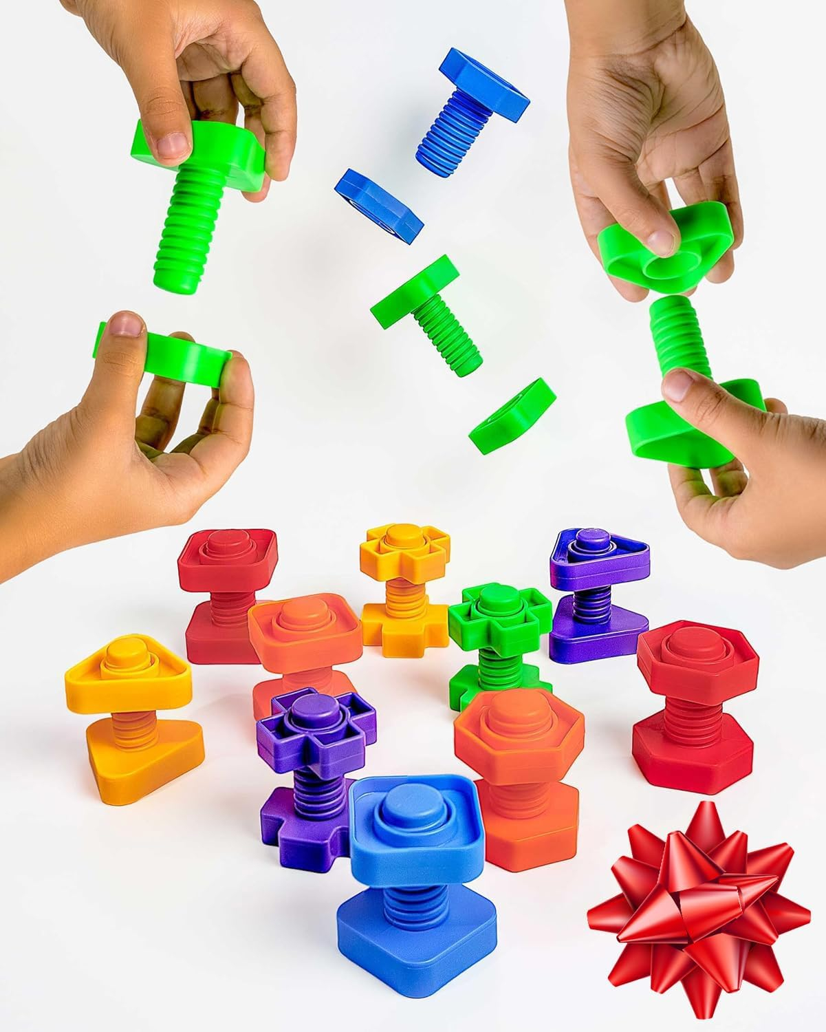 Skoolzy Nuts and Bolts 24 Piece Toy_Building_Block Set Sensory Occupational Therapy STEM for Baby Toddler Toys & Kids, Includes eBook