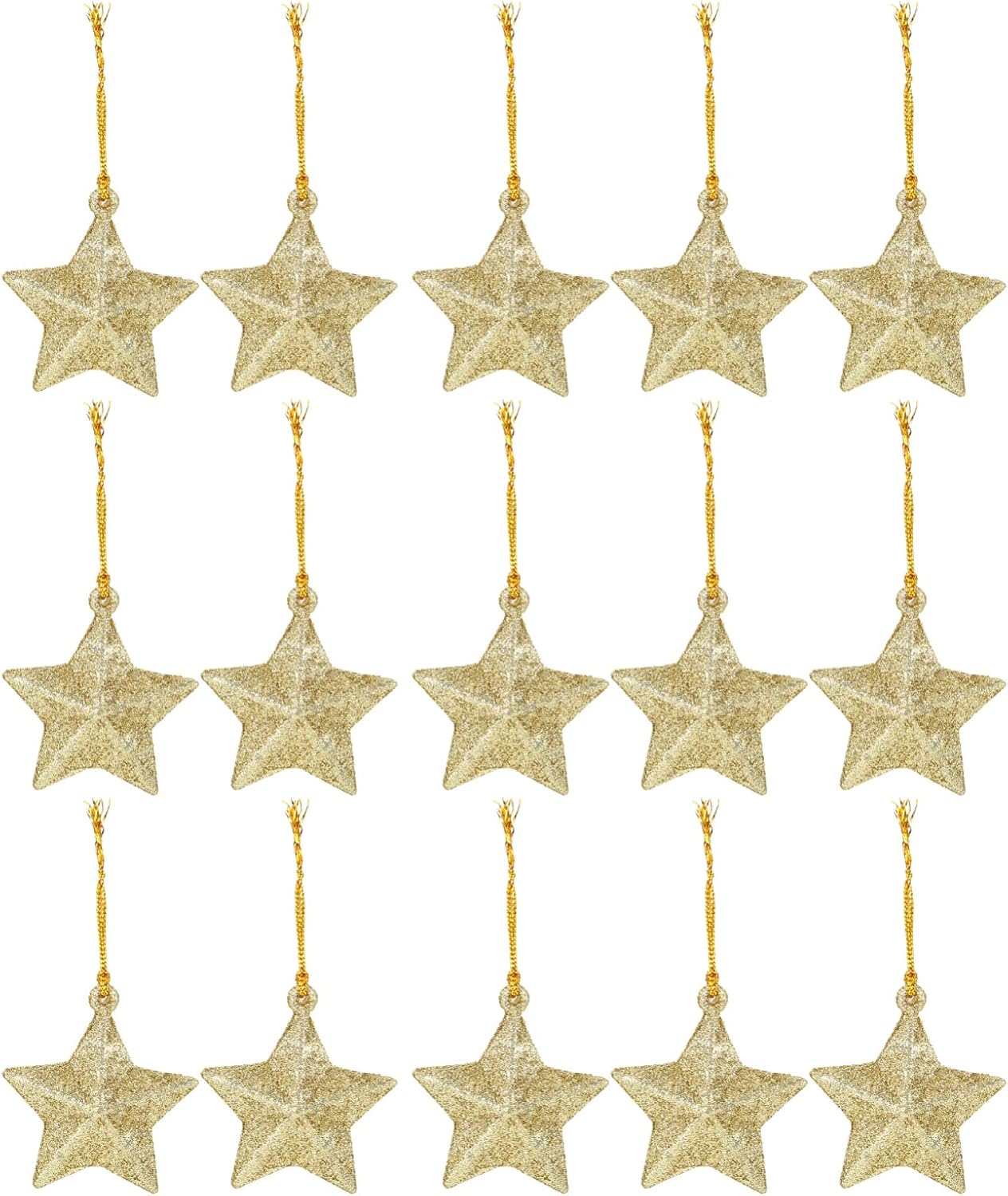 30Pcs Mini Gold Glitter Star Pendant Christmas Tree Hanging Decorations Xmas Star Pendant Tree Ornament Decoration for Christmas