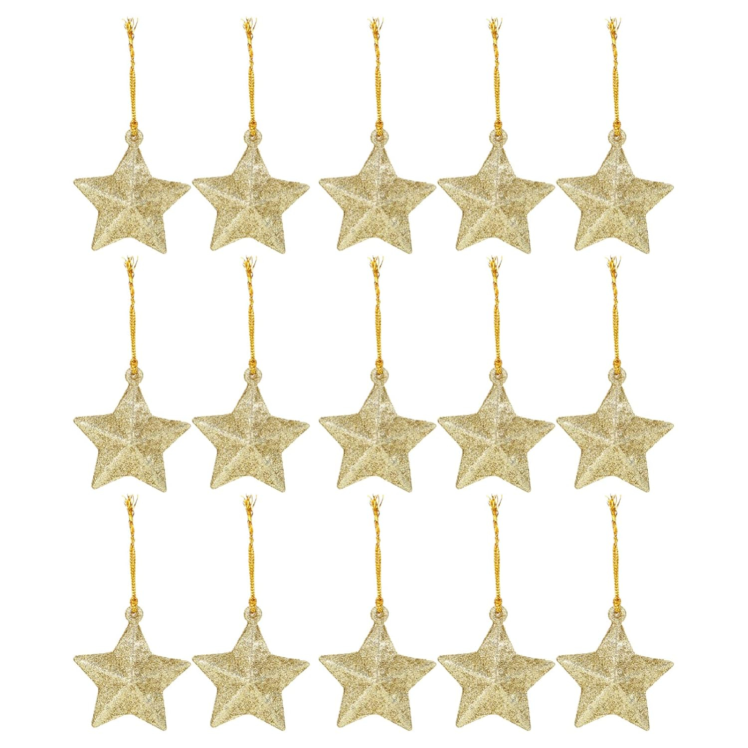 30Pcs Mini Gold Glitter Star Pendant Christmas Tree Hanging Decorations Xmas Star Pendant Tree Ornament Decoration for Christmas