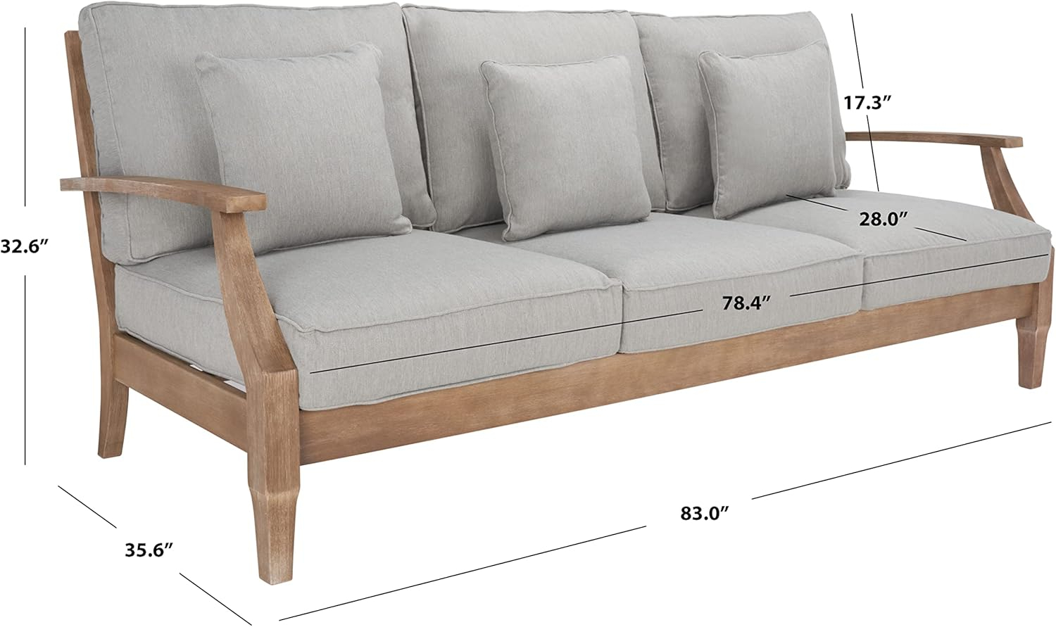 Martinique Natural Wood Patio Sofa with Grey Cushions