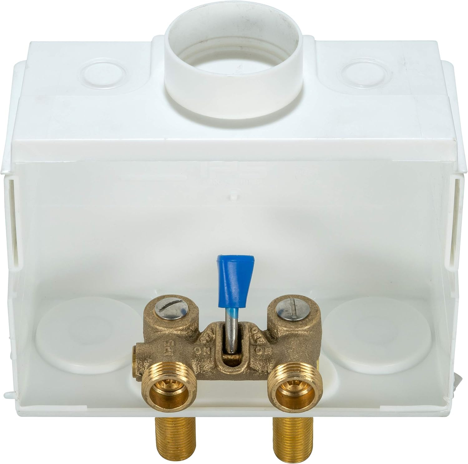 85630 DU-ALL Dual-Drain Washing Machine Outlet Box - Single-Lever Valve Installed, 1/2" Sweat Connection, White Plastic