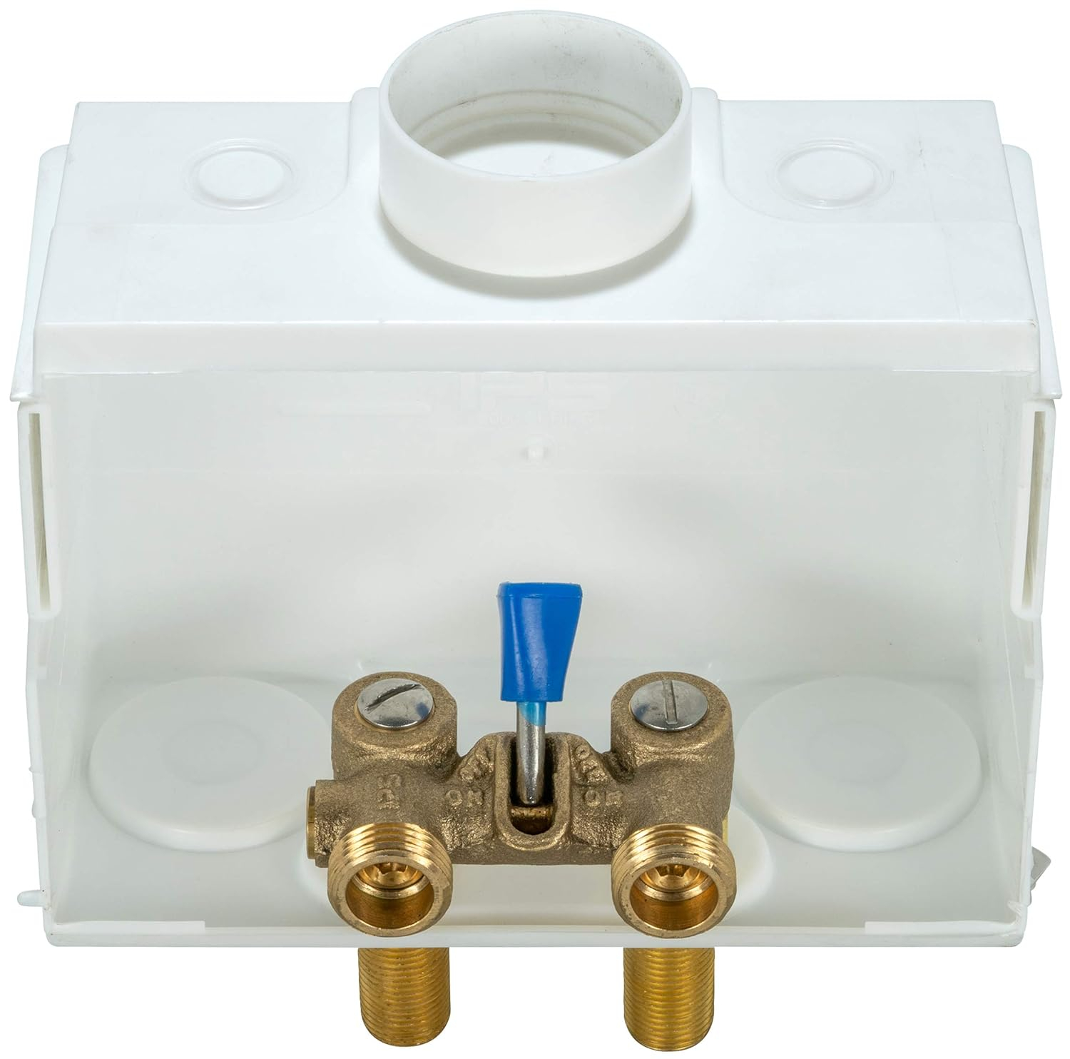 85630 DU-ALL Dual-Drain Washing Machine Outlet Box - Single-Lever Valve Installed, 1/2" Sweat Connection, White Plastic