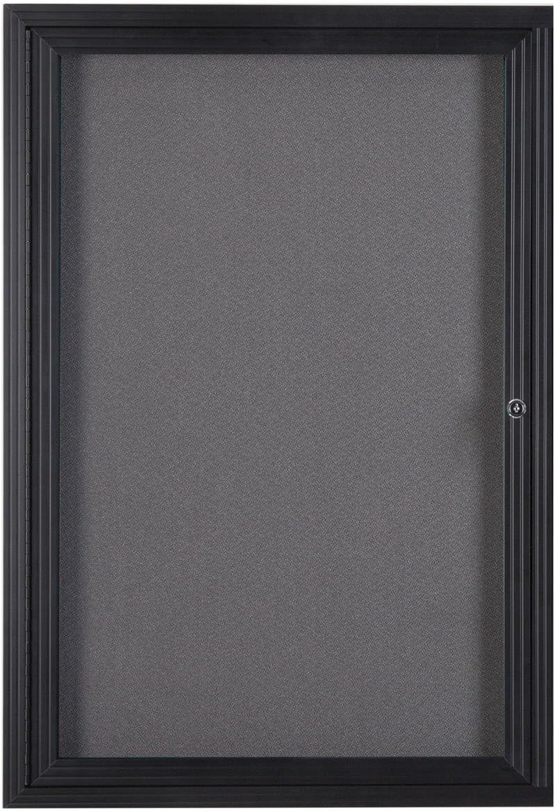 Fabric Corkboard for Wall Mounting, 24" x 36" Enclosed Message Board with Hinged, Swing-open Door, Gray Fabric and Black Aluminum Frame (LGFBBF2436)