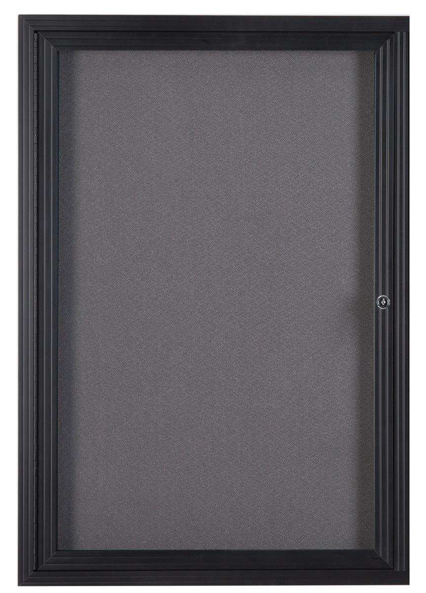 Fabric Corkboard for Wall Mounting, 24" x 36" Enclosed Message Board with Hinged, Swing-open Door, Gray Fabric and Black Aluminum Frame (LGFBBF2436)