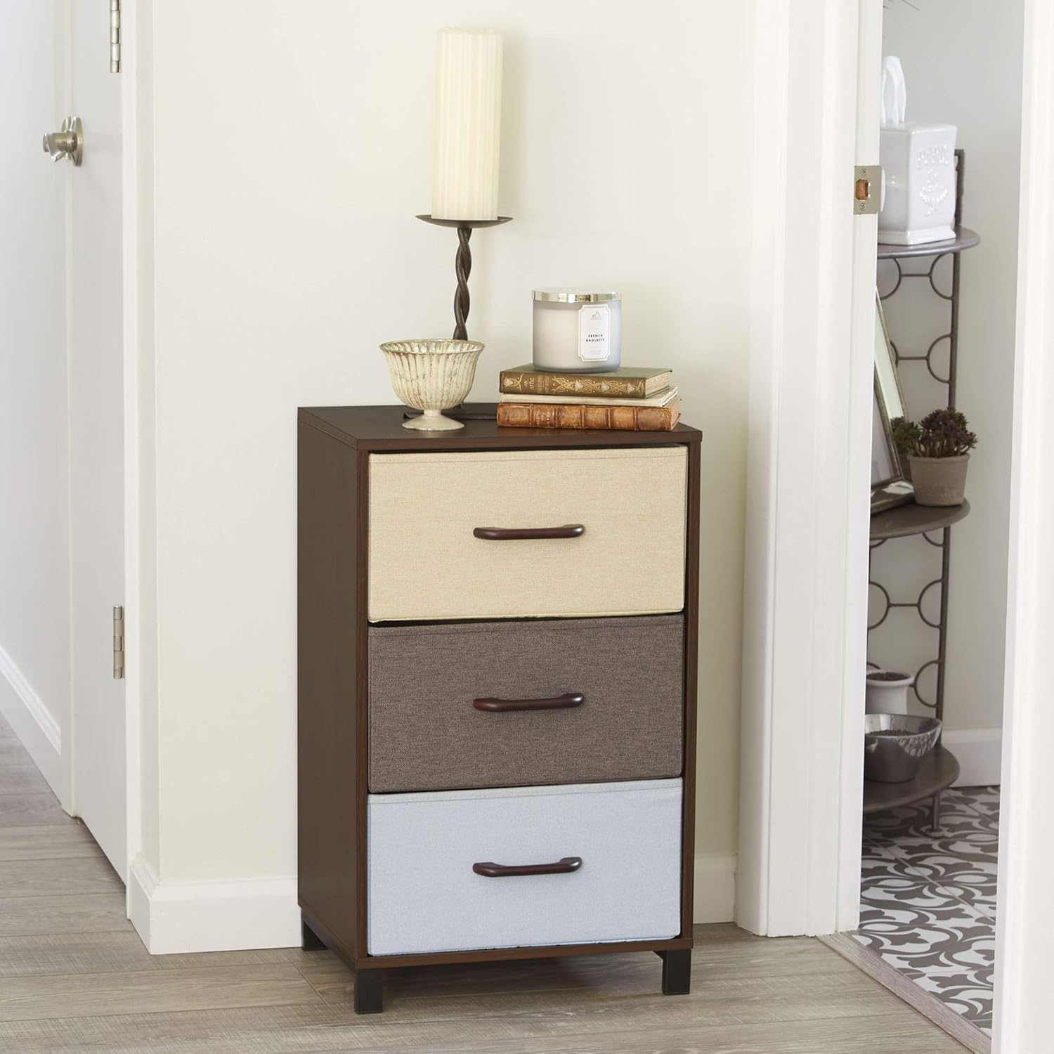 Compact 3-Drawer Earth-Tone Storage Chest with Steel Frame
