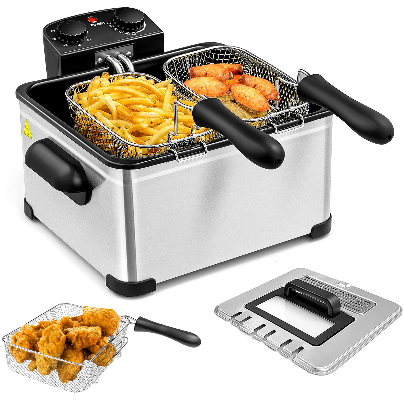 Costway Electric Deep Fryer 5.3 QT/21-Cup Stainless Steel 1700W with Triple Basket