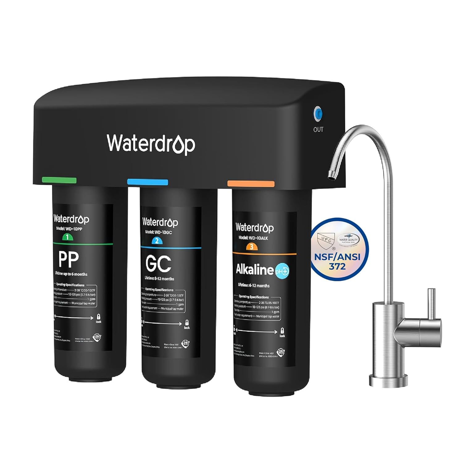 Waterdrop TSA 8 Layer Under Sink Water Filter System, WD-10GC Under Sink Water Filter, Reduces PFAS, PFOA/PFOS, Fluoride, Chlorine, Bad Taste & Odor, NSF/ANSI 42 Certified Element