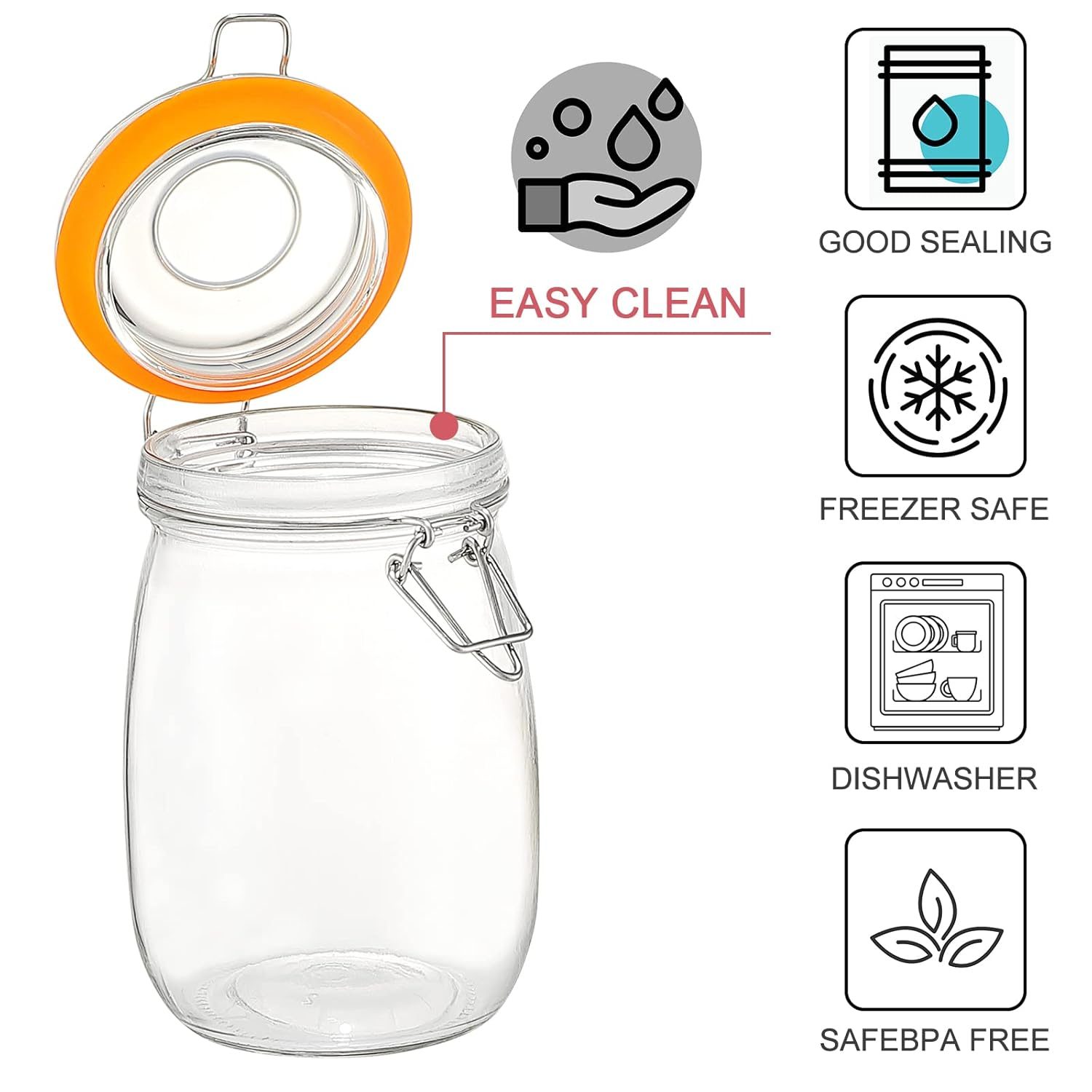 DANALLAN Wide Mouth Mason Jars, 4Pcs 32 oz Glass Jars with Airtight Lid Large Mason Canning Jars Clear Storage Canister Jars with Measurement Marks for Canning Flour Jam Jelly Coffee Sugar Beans