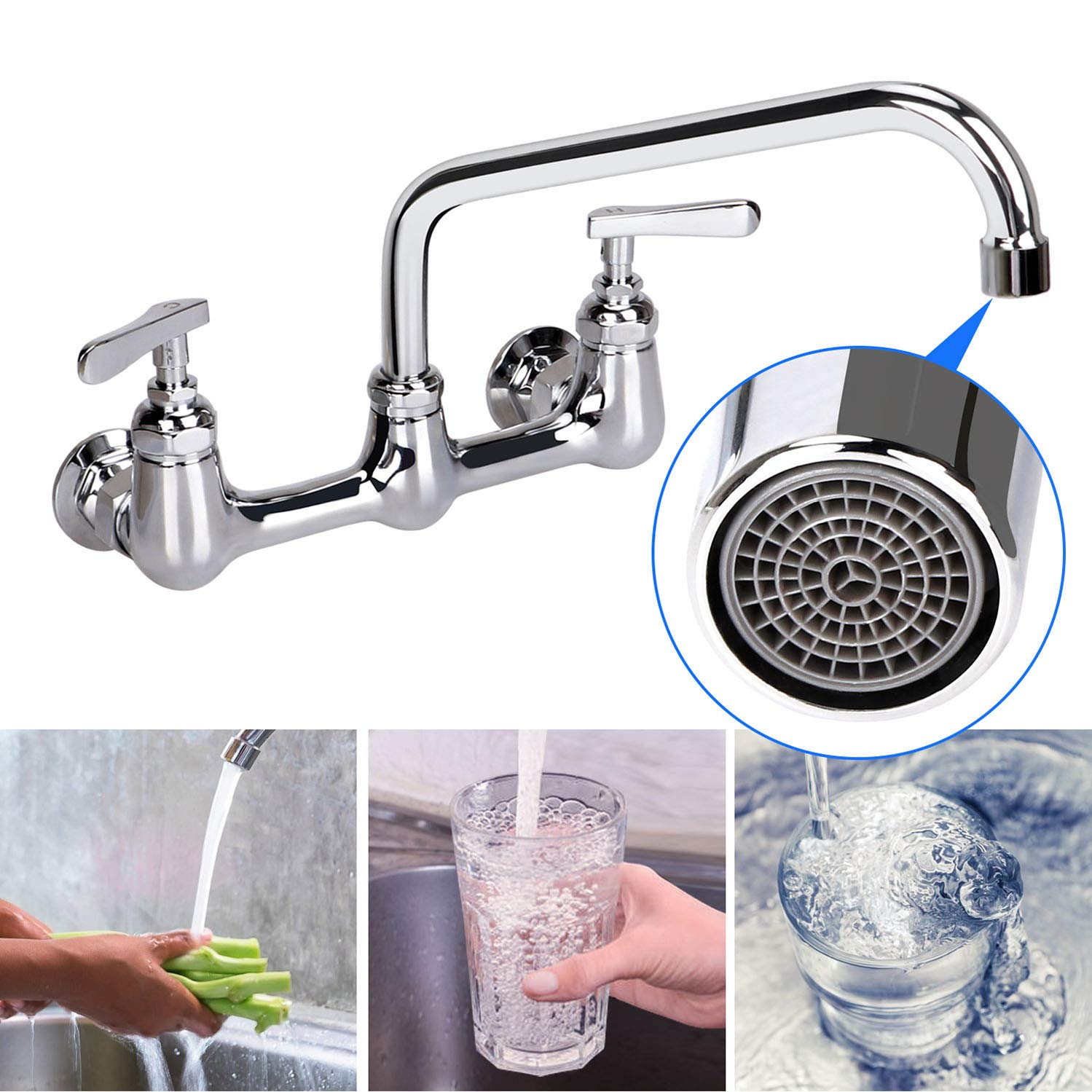 KWODE Swivel Swing Nozzle Spout 12 Inch Replacement Kit for Commercial Kitchen Sink Faucet Stainless Steel Add-on Spout Fits for 2 or 3 Bay Compartment Sinks, Chrome Finish (M25*1.25mm)