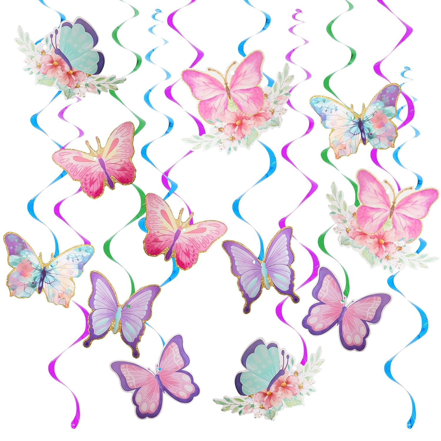 Fumwase 30 Pcs Butterfly Hanging Swirl Decorations Hanging Butterfly Party Decoration for Baby Shower Party Wedding Room Spring Summer Garden Party Wall Decor