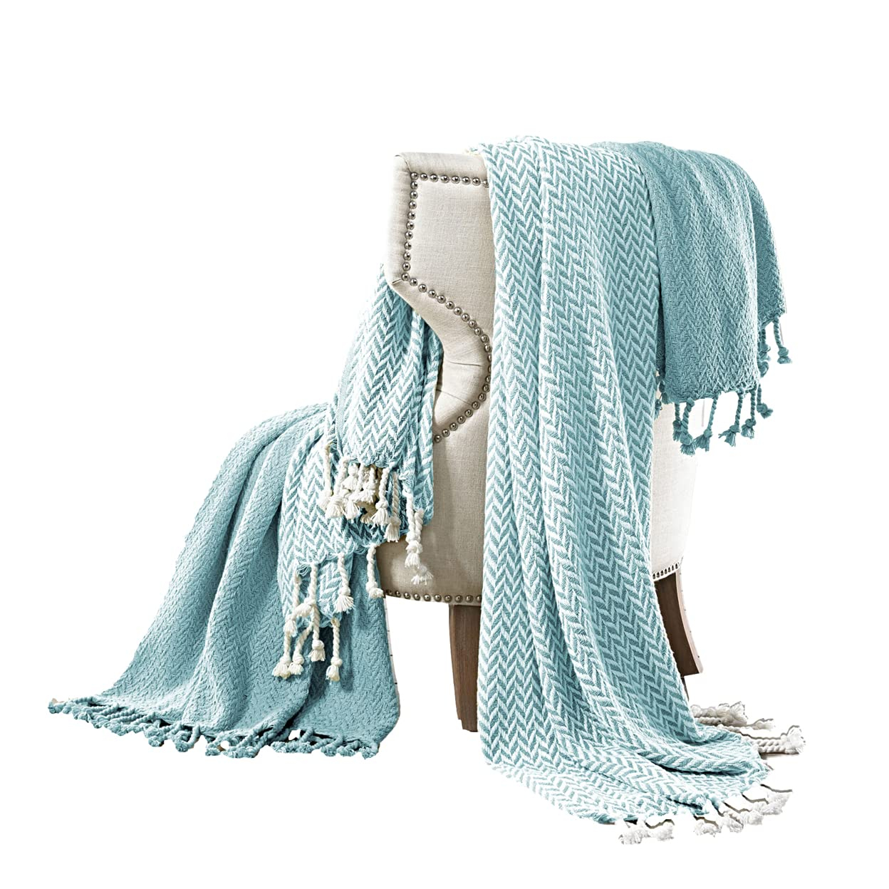 Modern Chic 100% Cotton Taupe Throw Blanket Pair with Fringe
